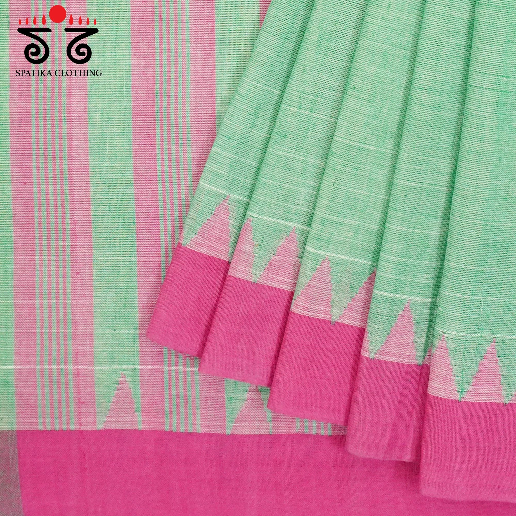 Light Green Ponduru Handspun Cotton Saree - With Bandhini Special Blouse