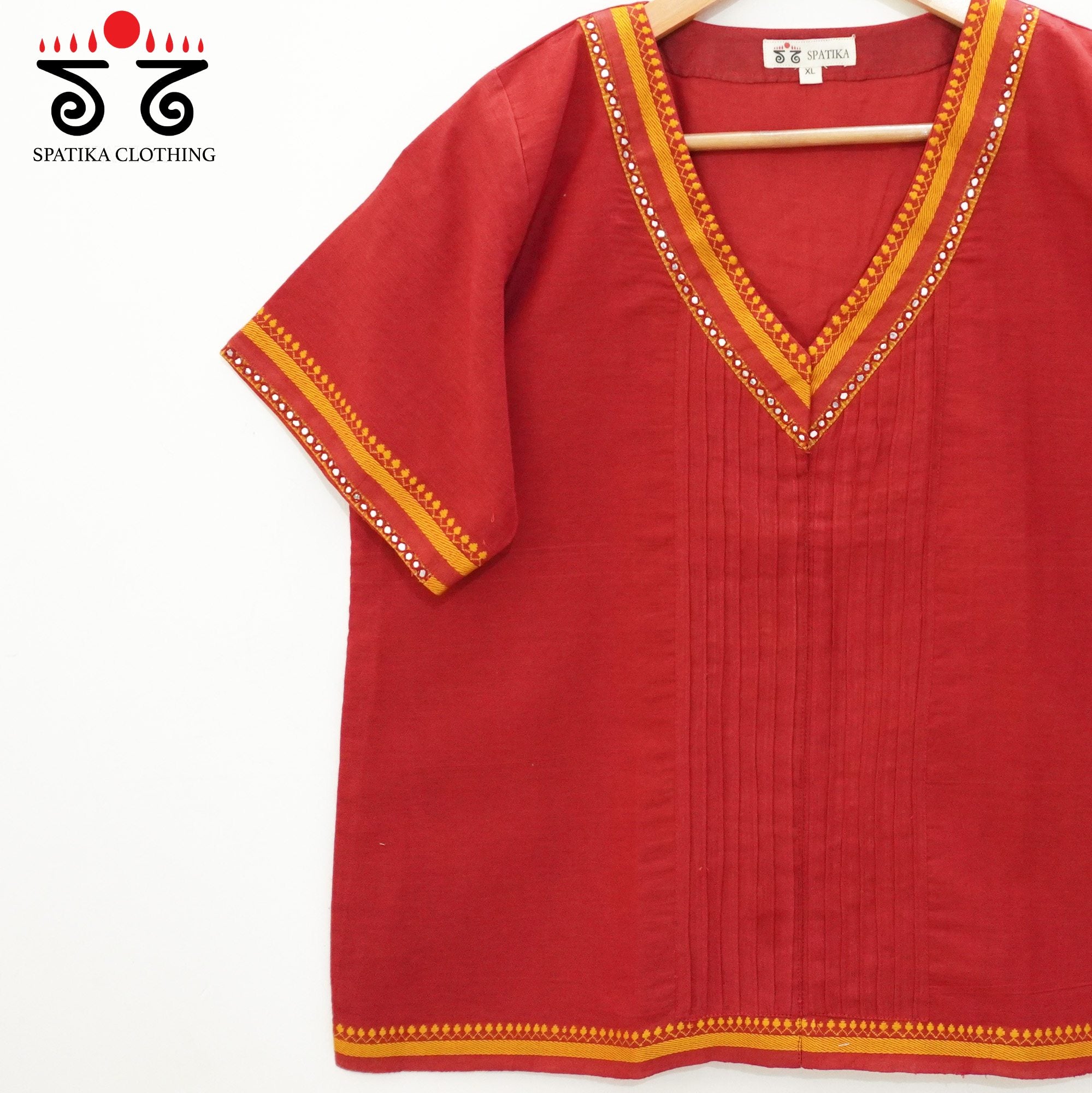 Red Hand Embroidered women's Top