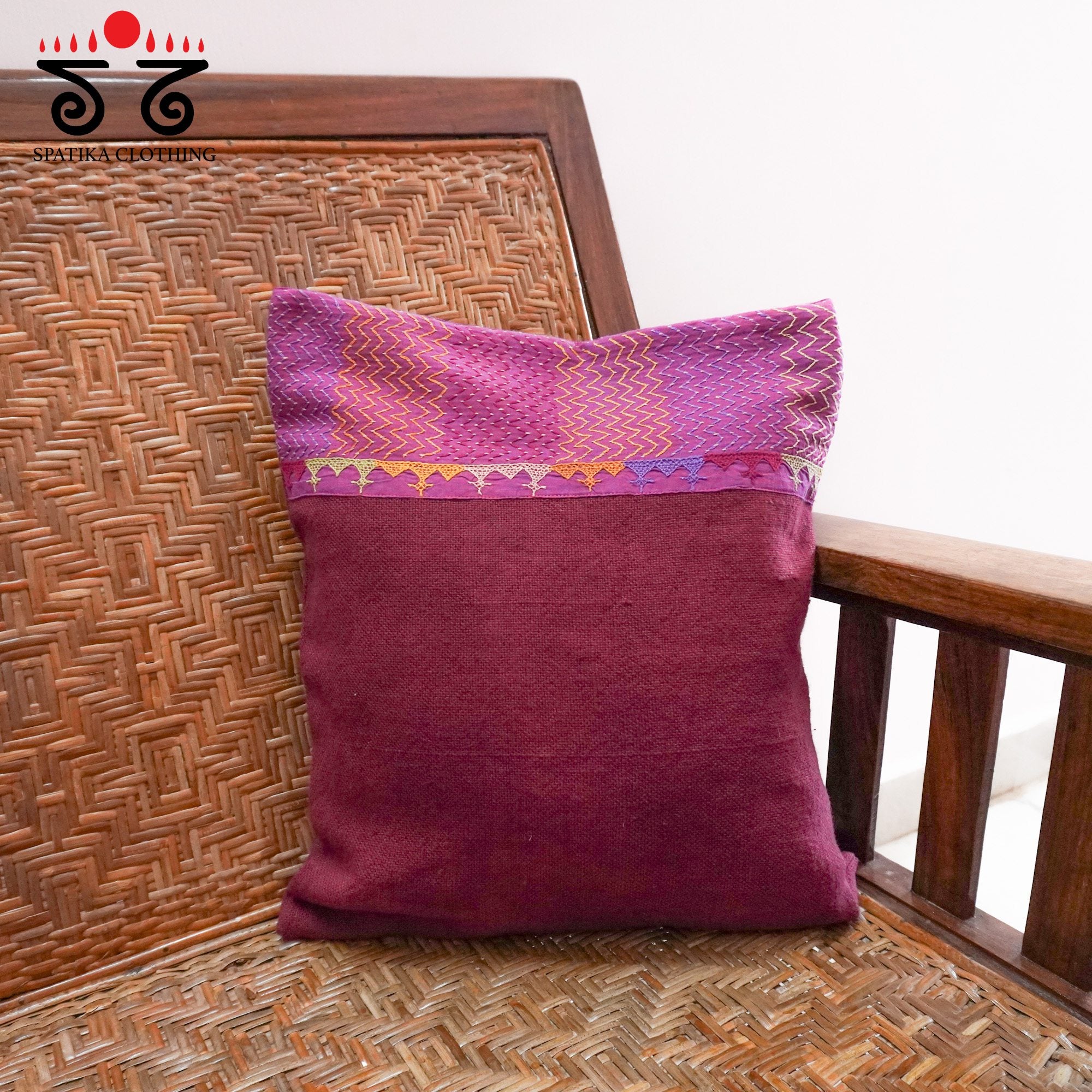 Maroon Lambani Hand Embroidered Cushion Cover