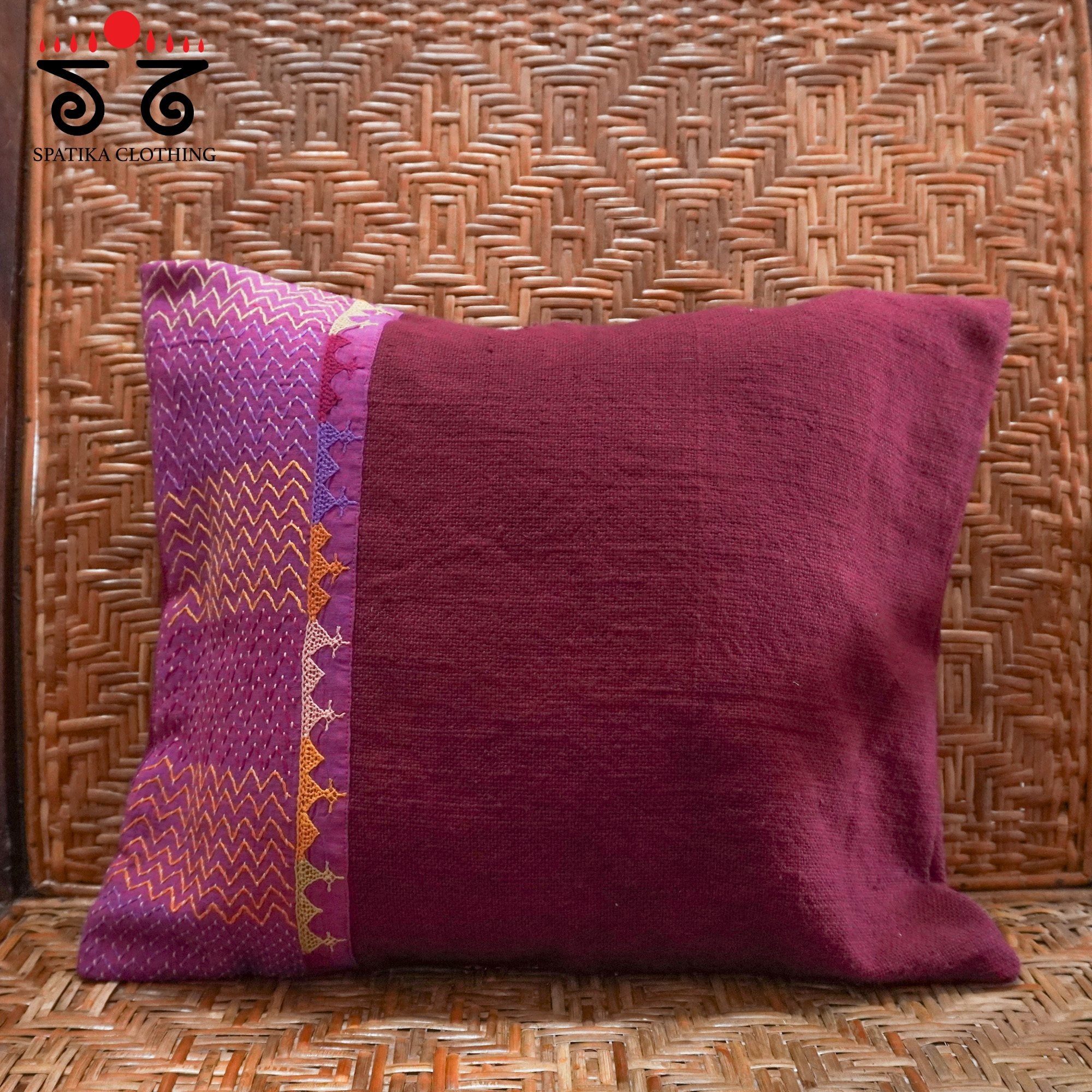 Maroon Lambani Hand Embroidered Cushion Cover