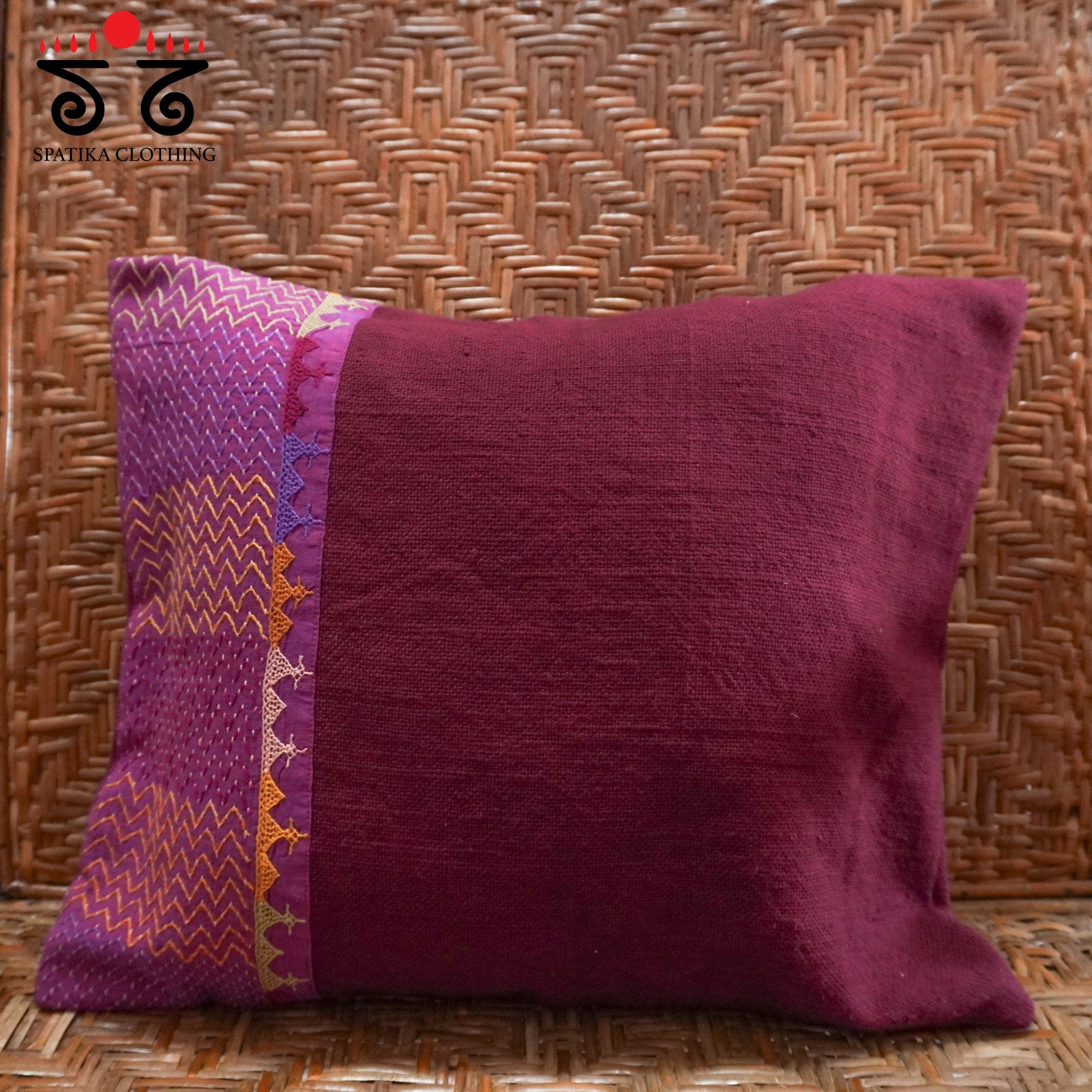 Maroon Lambani Hand Embroidered Cushion Cover