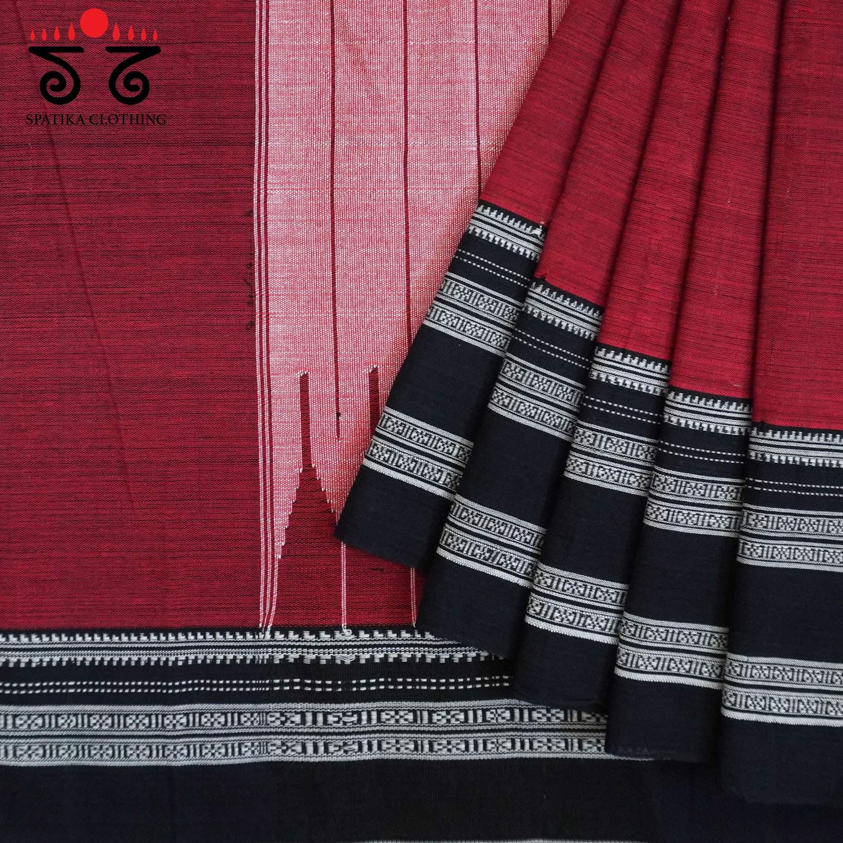 Red Ilkal Handwoven Cotton Saree - Ajrak Blouse