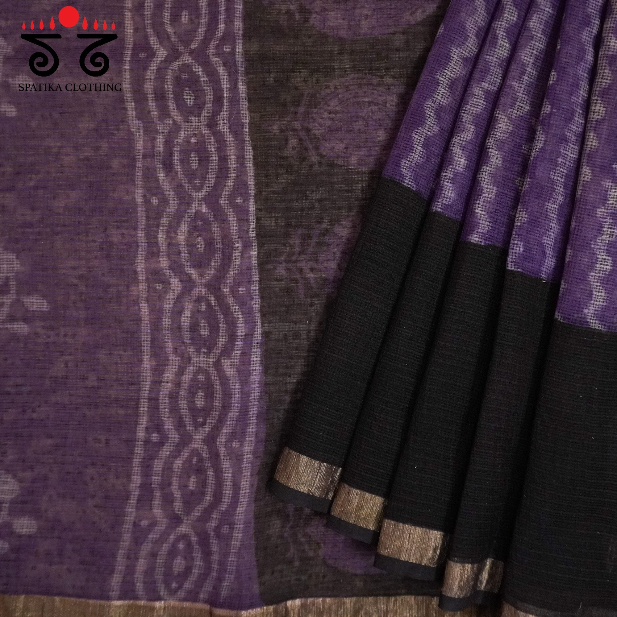 Purple Kota Hand Block Printed Saree