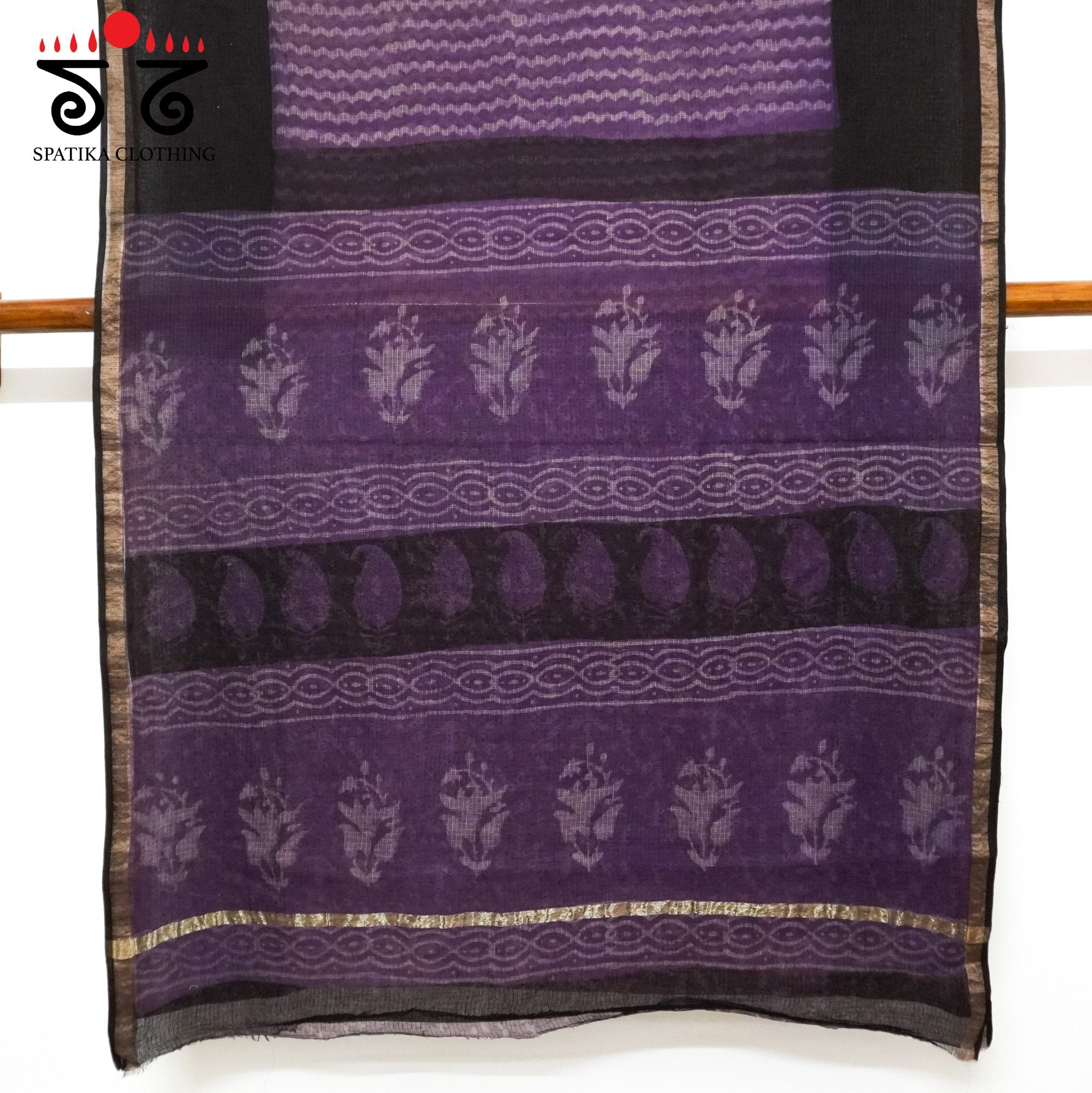 Purple Kota Hand Block Printed Saree