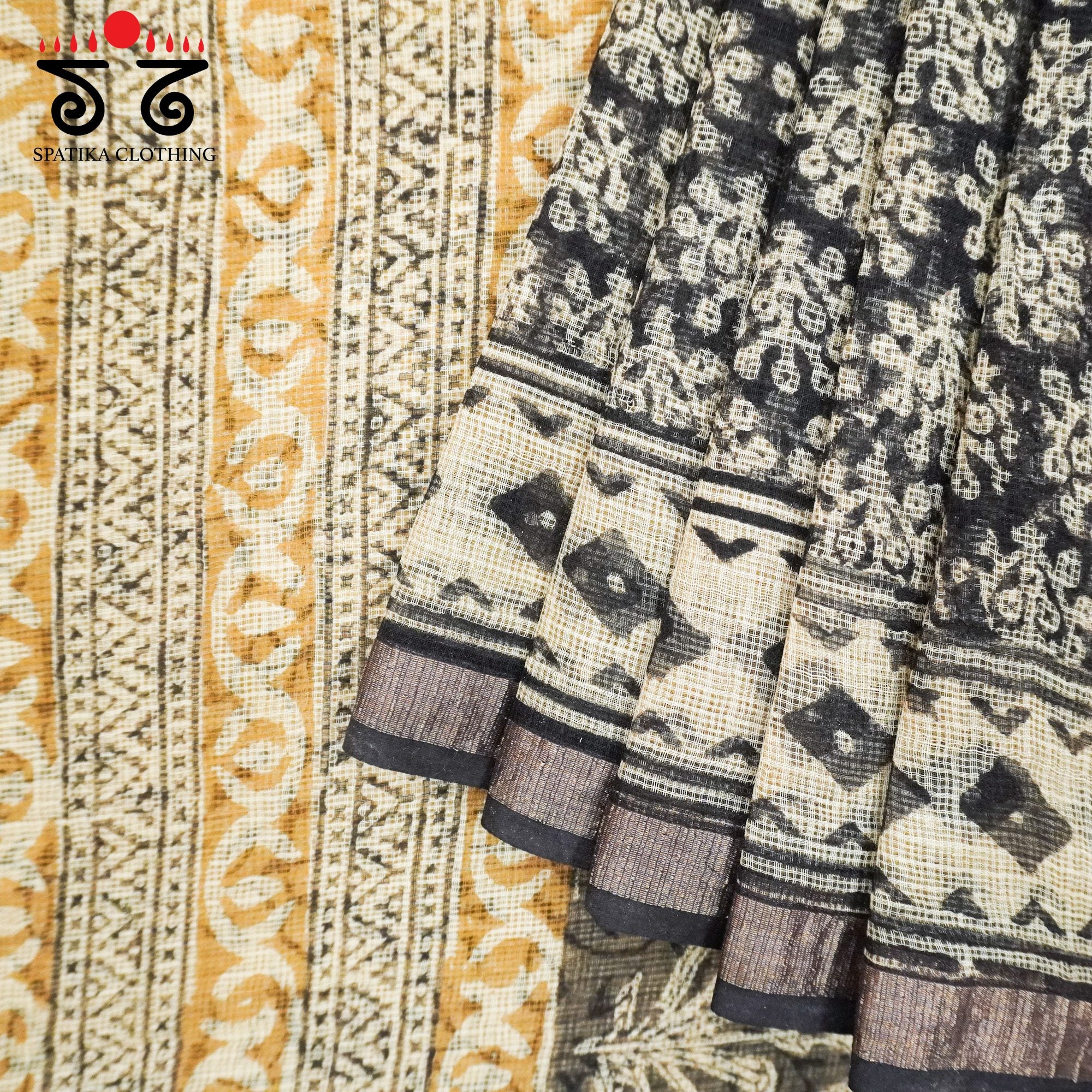 Black Kota Hand Block Printed Saree