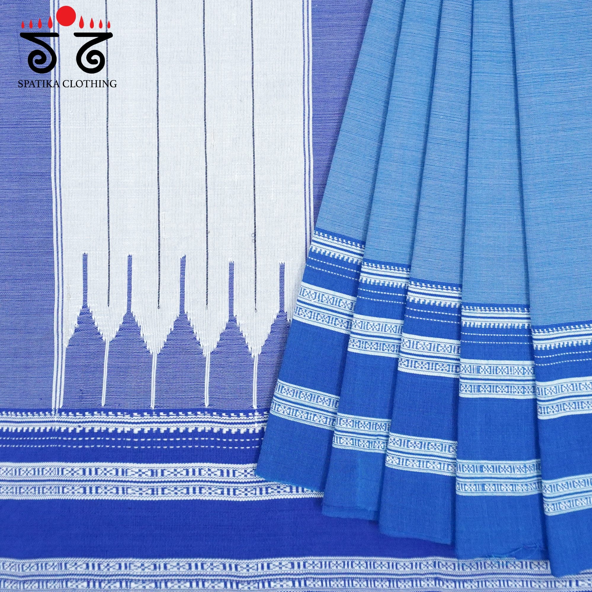 Blue Ilkal Handwoven Cotton Saree - Ajrak Blouse