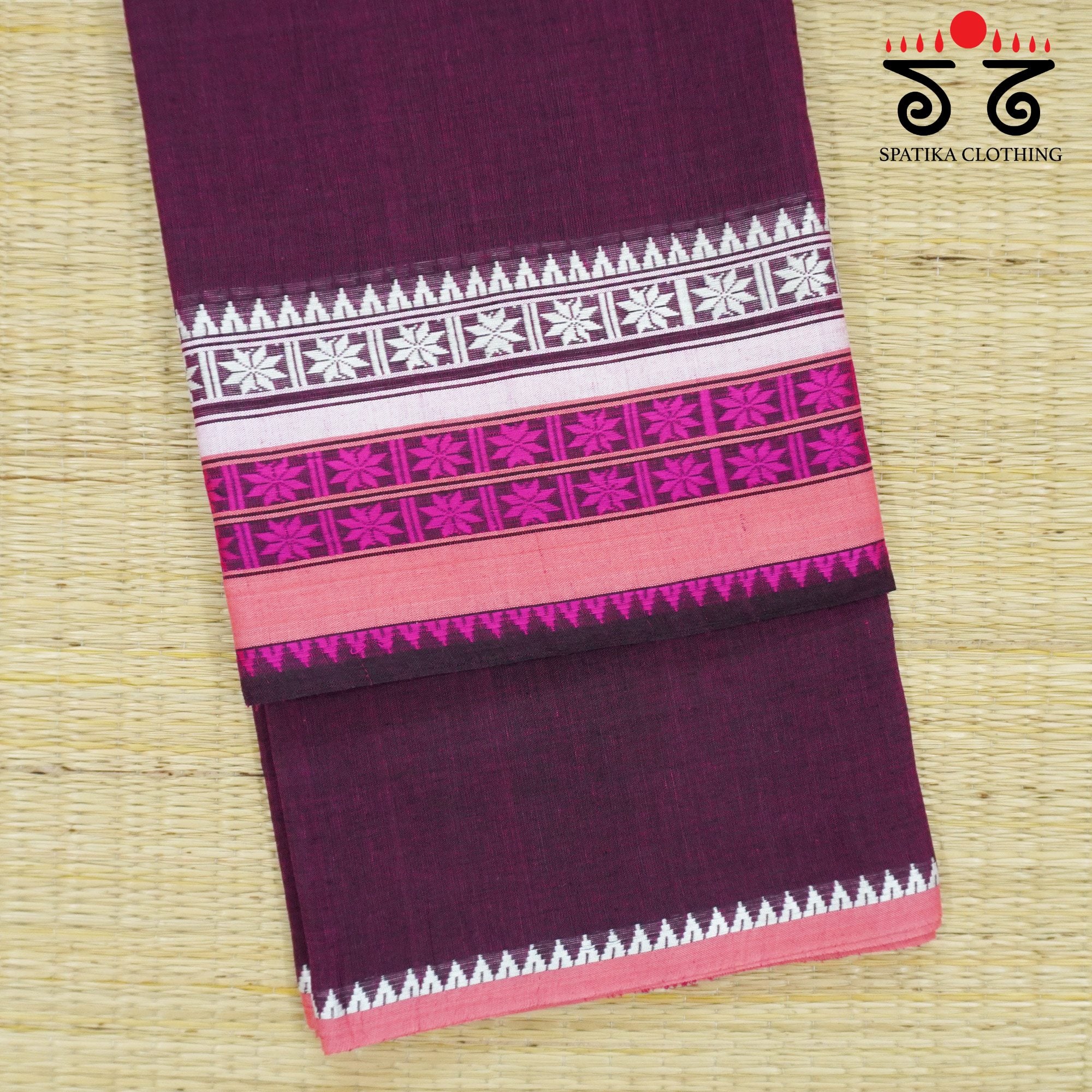 Maroon Begampur Handwoven Cotton Saree New!