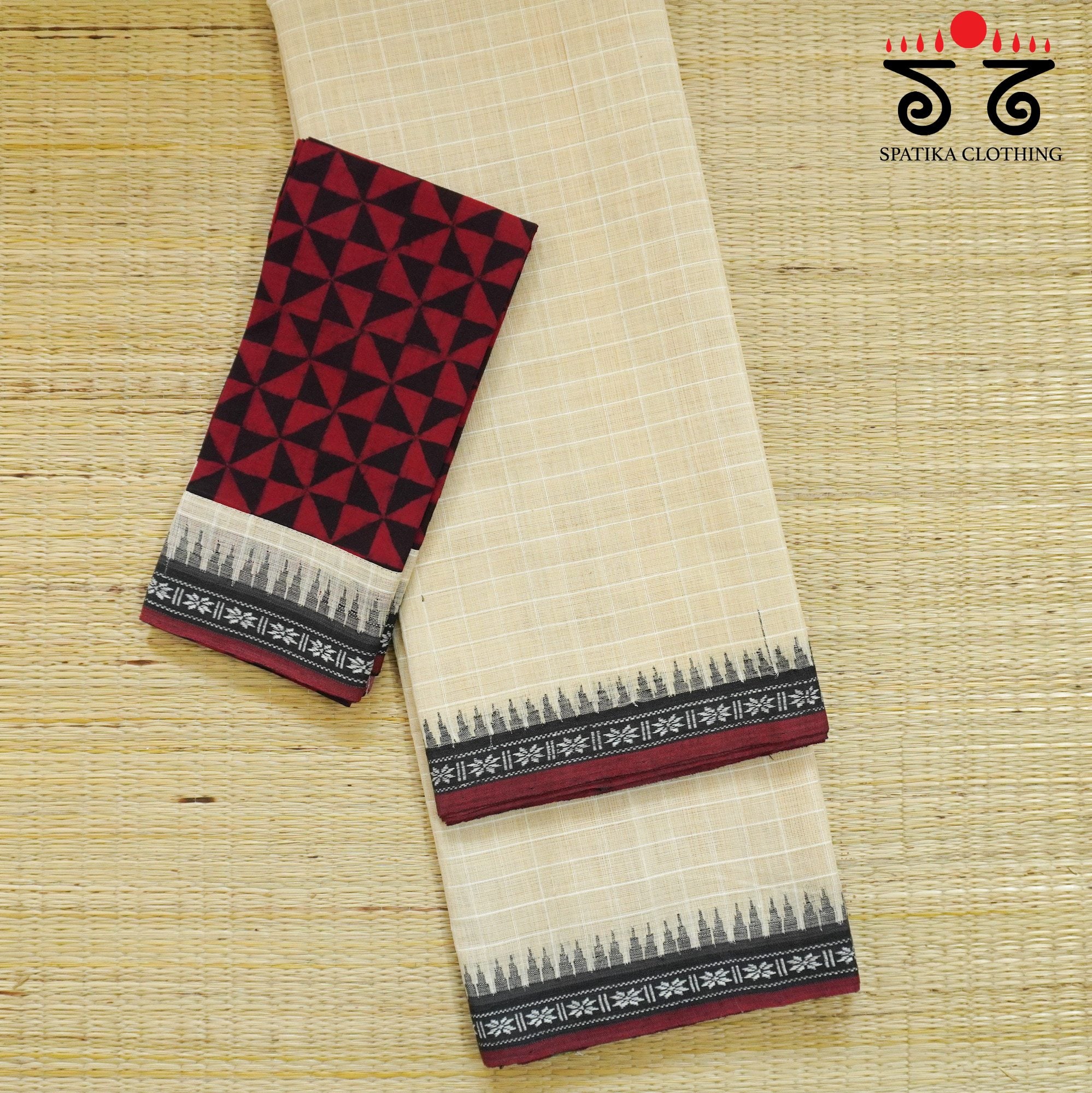 Beige Ponduru Handspun Cotton Saree With Special Blouse