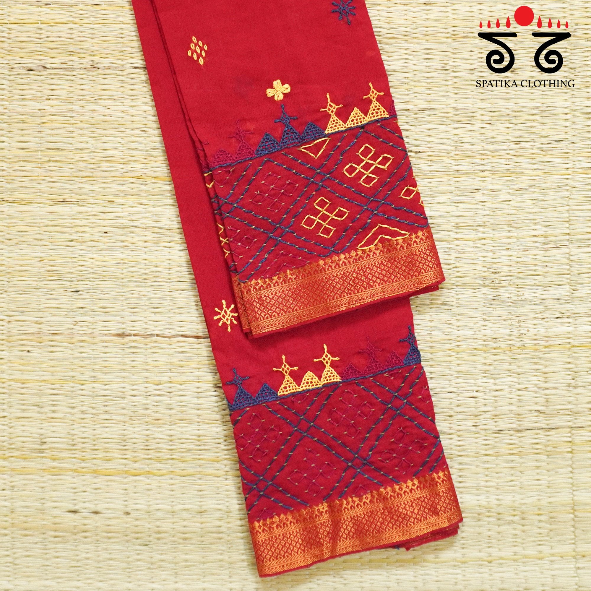 Red Lambani Hand-embroidered Blouse Fabric