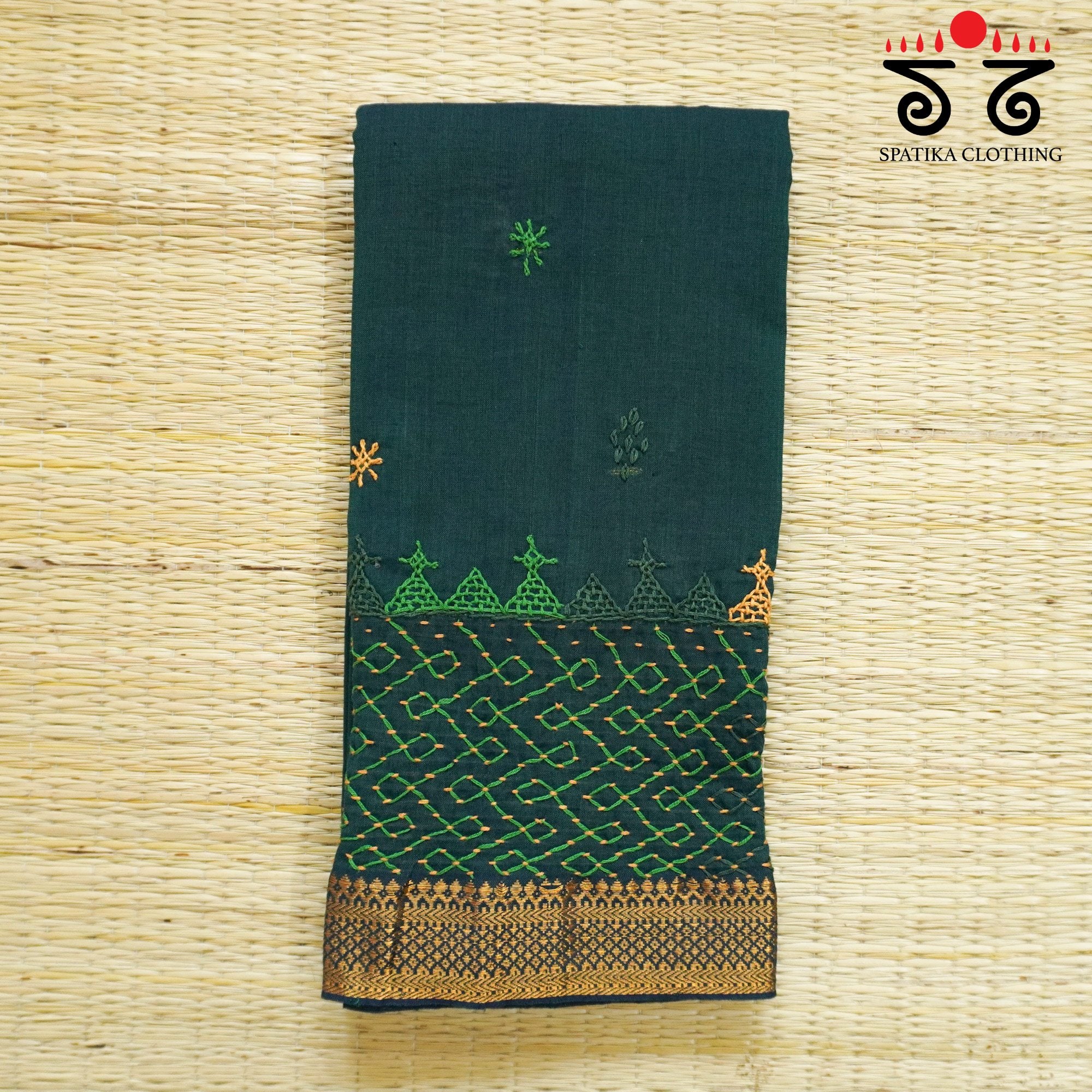 Green Lambani Hand-embroidered Blouse Fabric