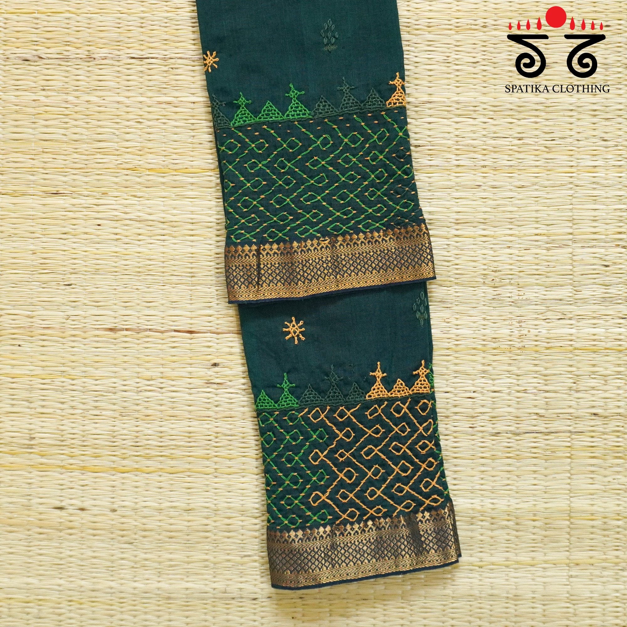 Green Lambani Hand-embroidered Blouse Fabric