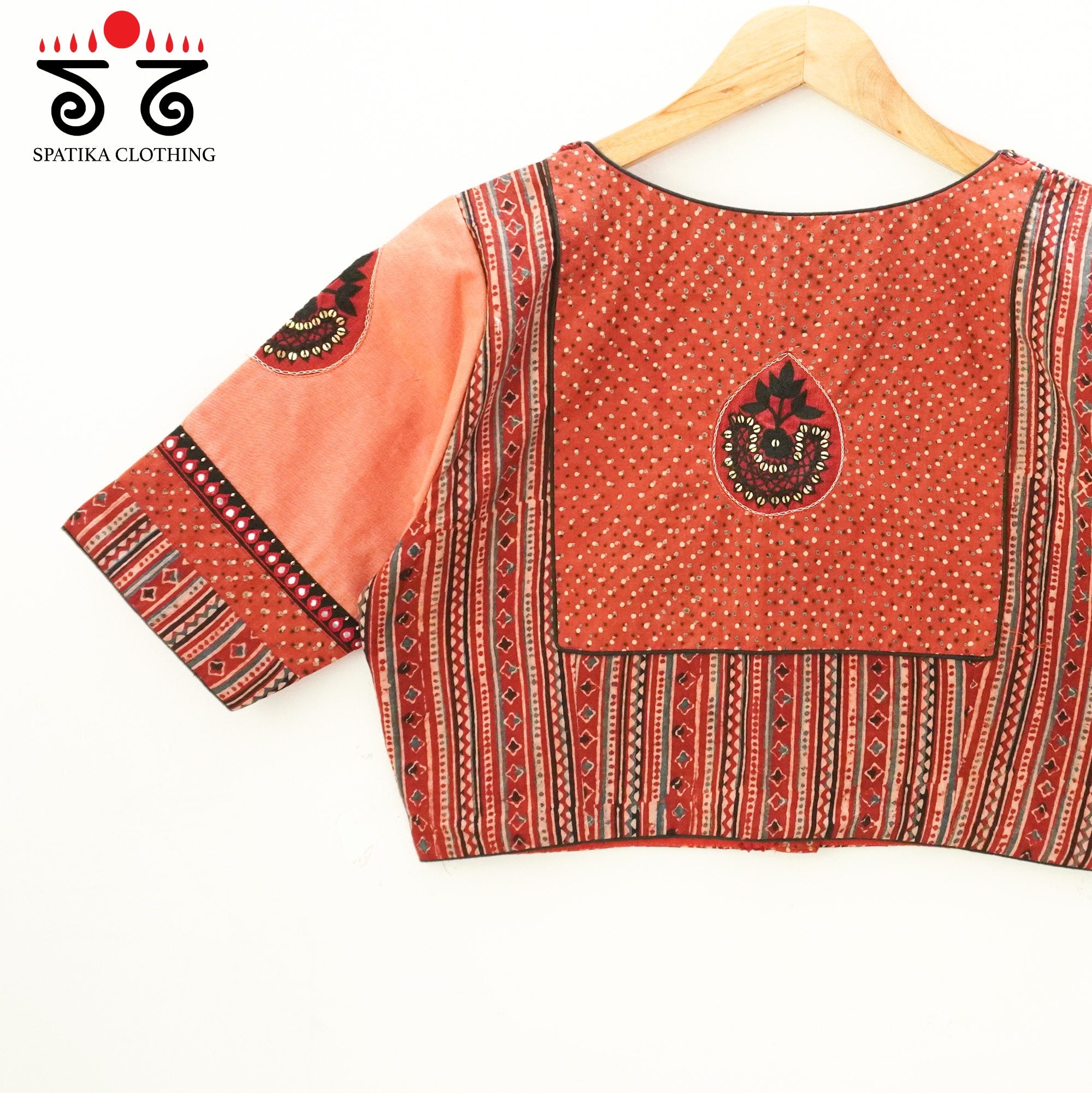 Brick Inlay & Yoke handcrafted blouse in natural dyes