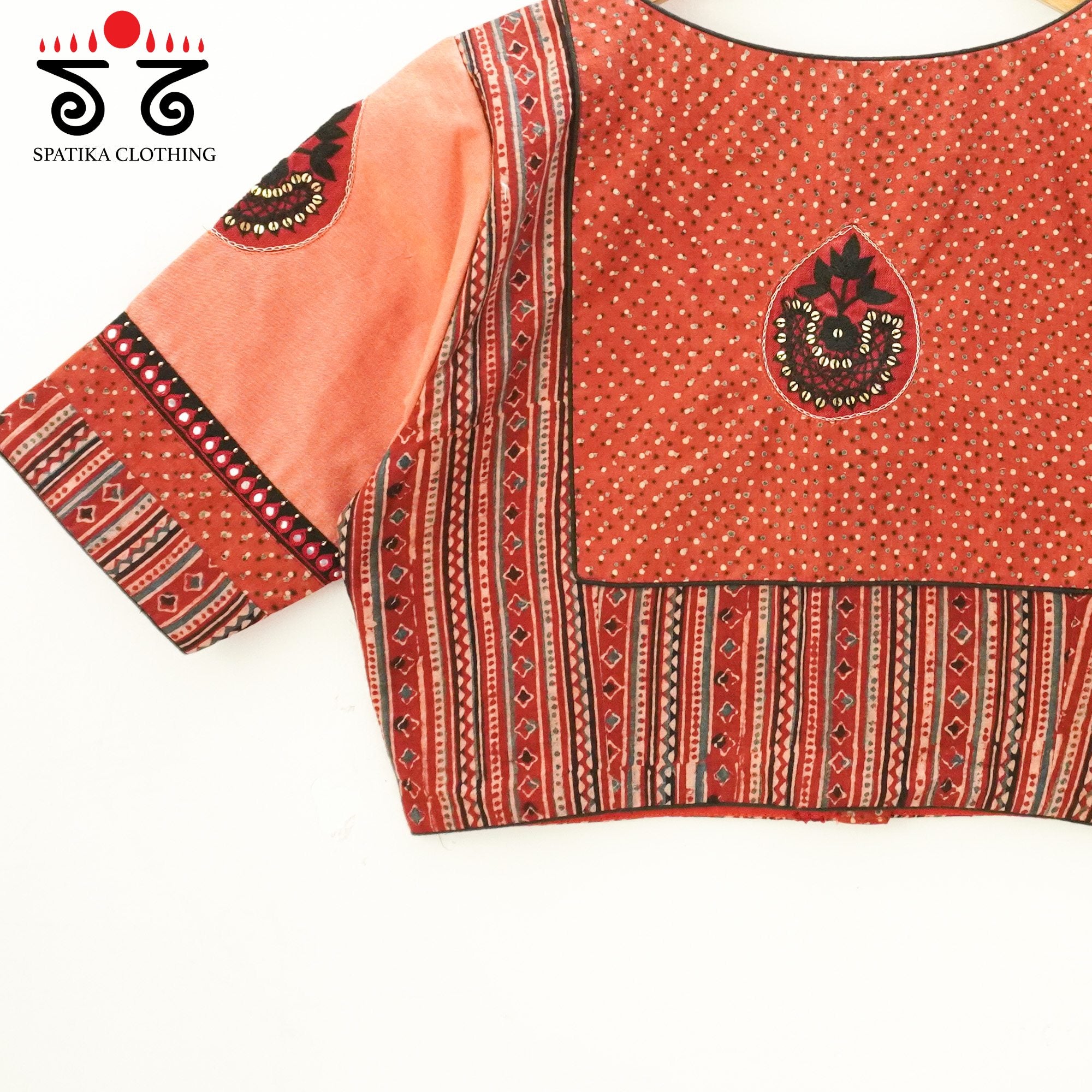 Brick Inlay & Yoke handcrafted blouse in natural dyes