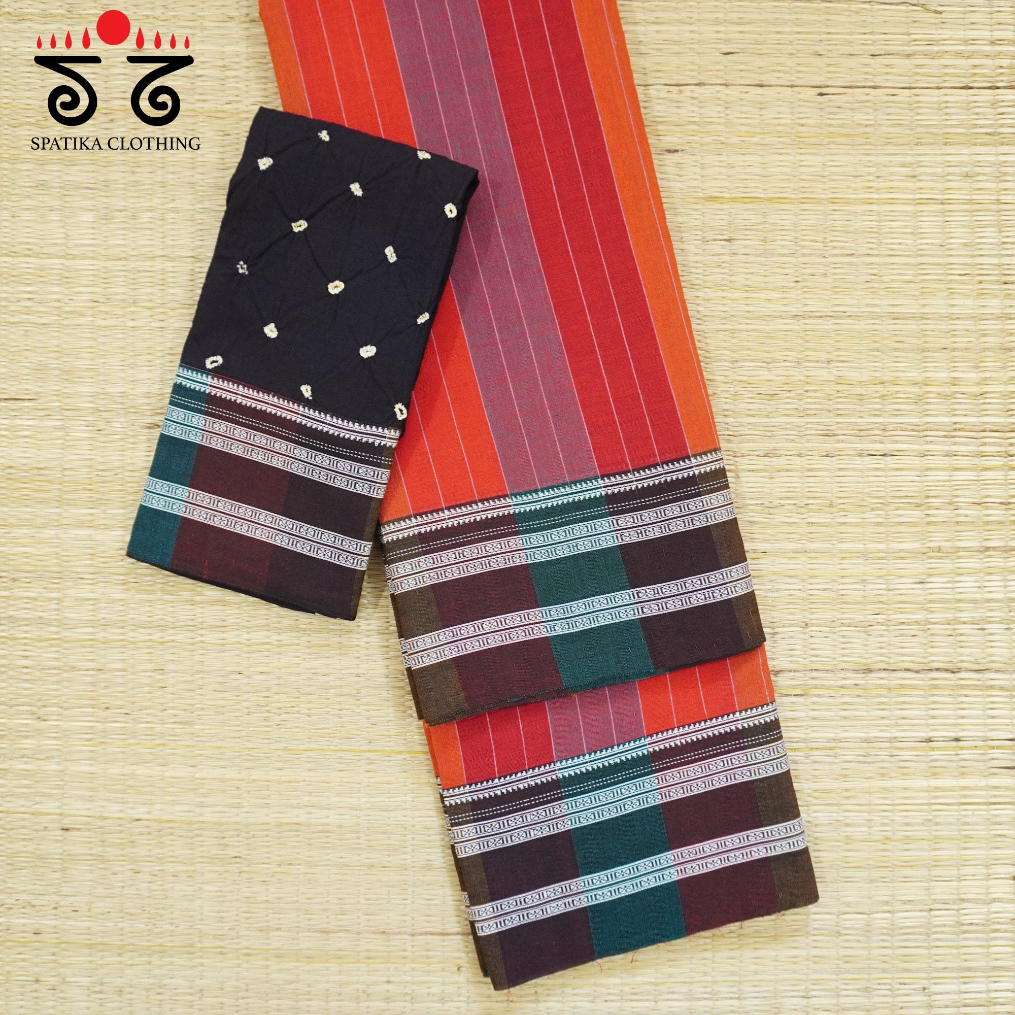 Red Ilkal Handwoven Cotton Saree - Bandhini Blouse