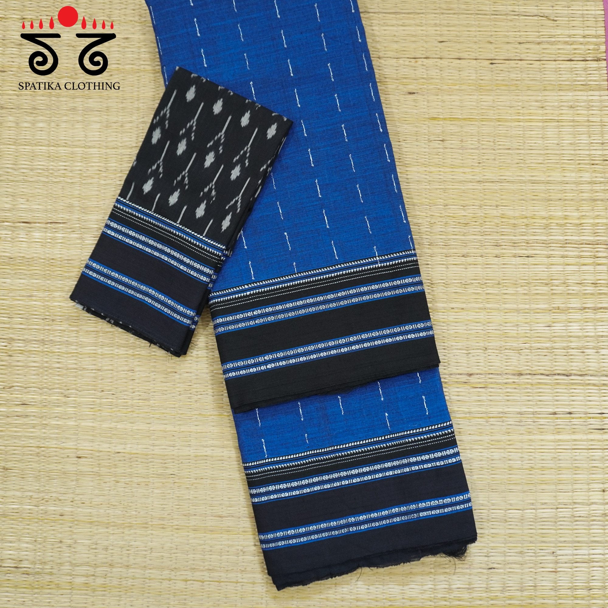 Blue Ilkal Handwoven Cotton Saree - Ikat Blouse