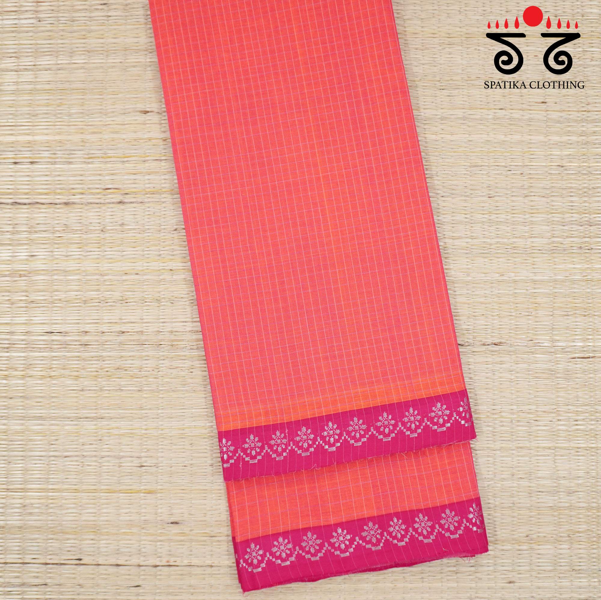 Coral Pink Andhra Handwoven Cotton Saree