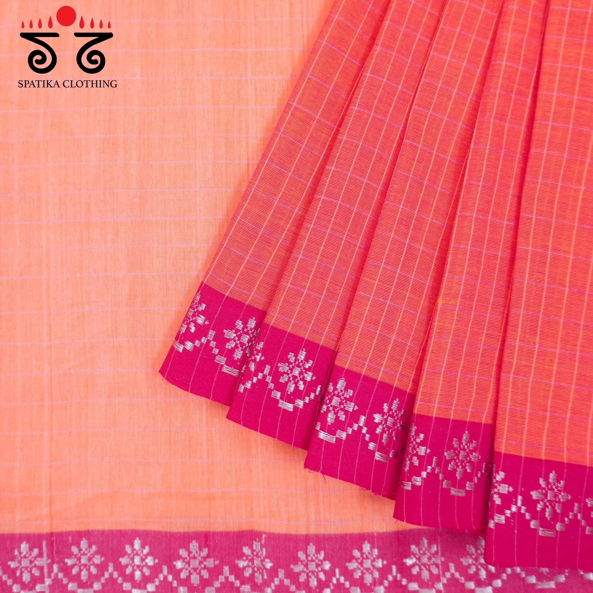 Coral Pink Andhra Handwoven Cotton Saree