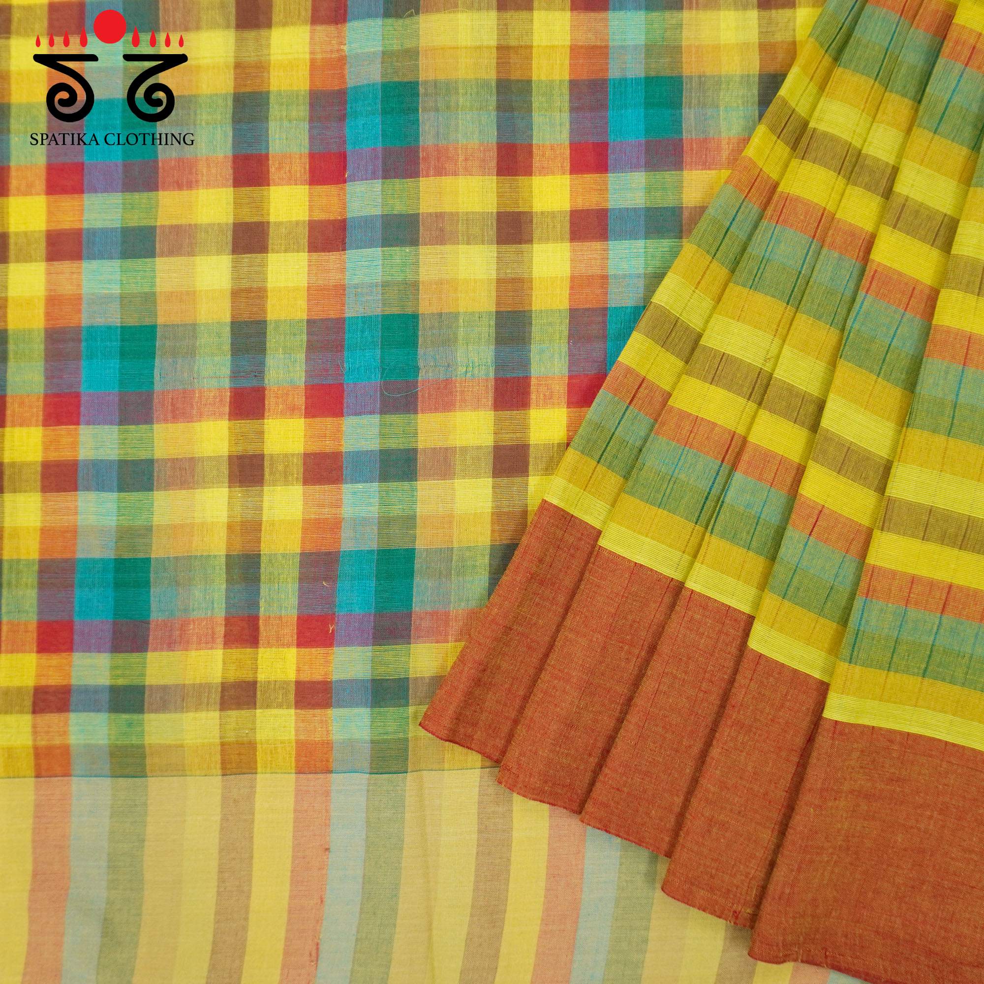 Green Multi Andhra Handwoven Cotton Saree