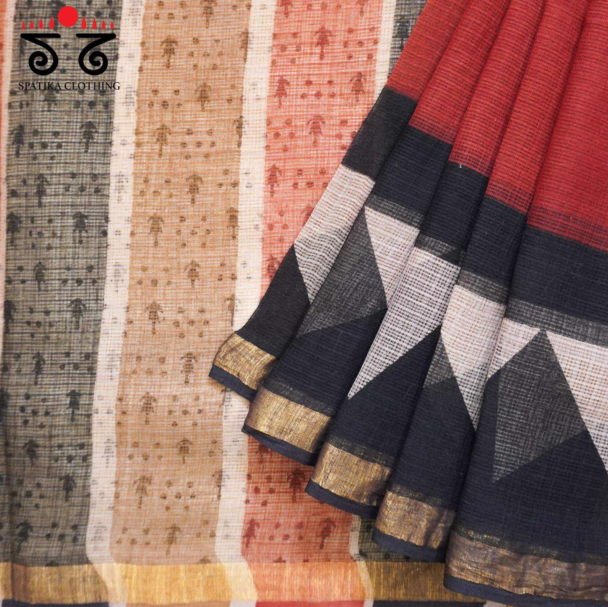 Red Kota Hand Block Printed Saree