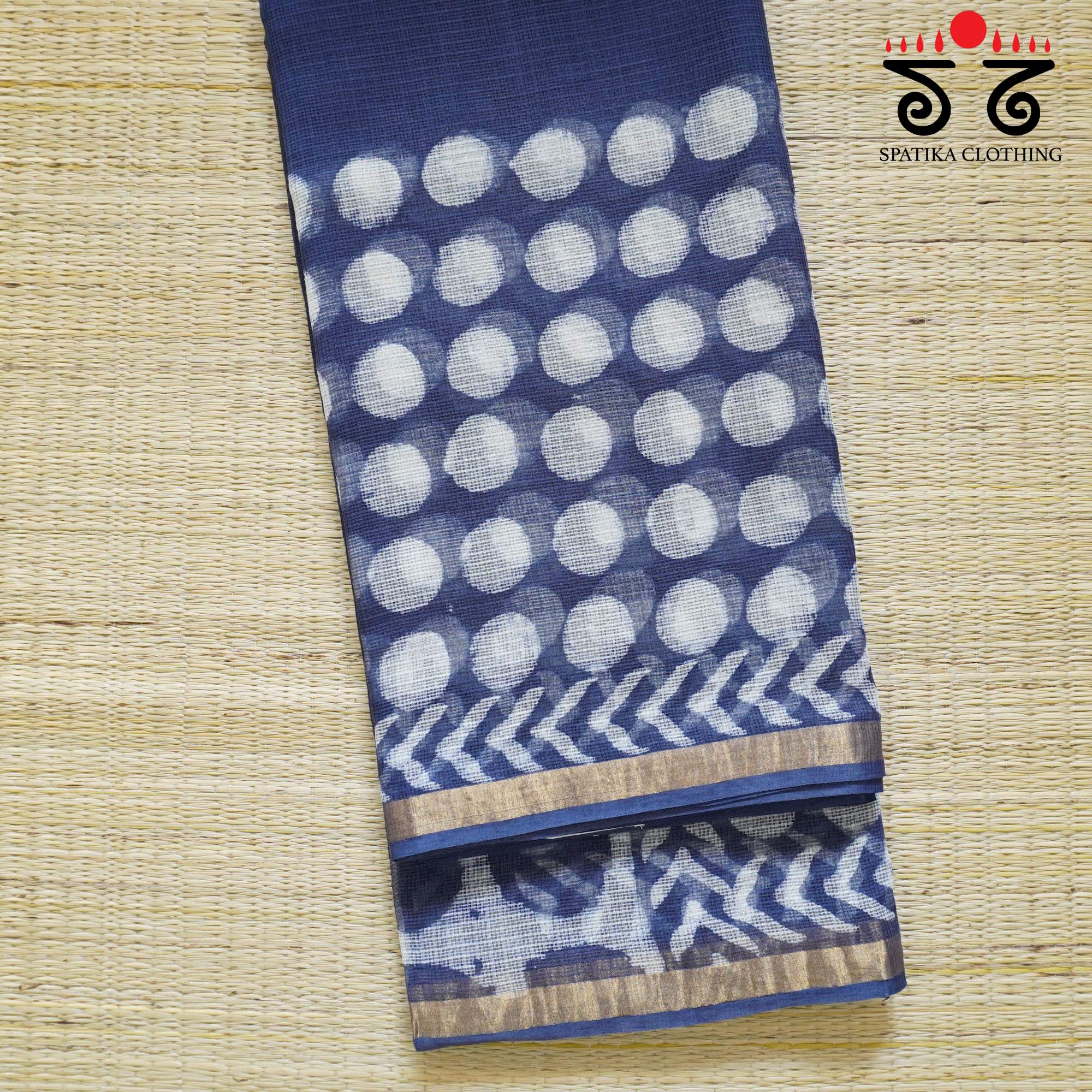 Blue Kota Hand Block Printed Saree