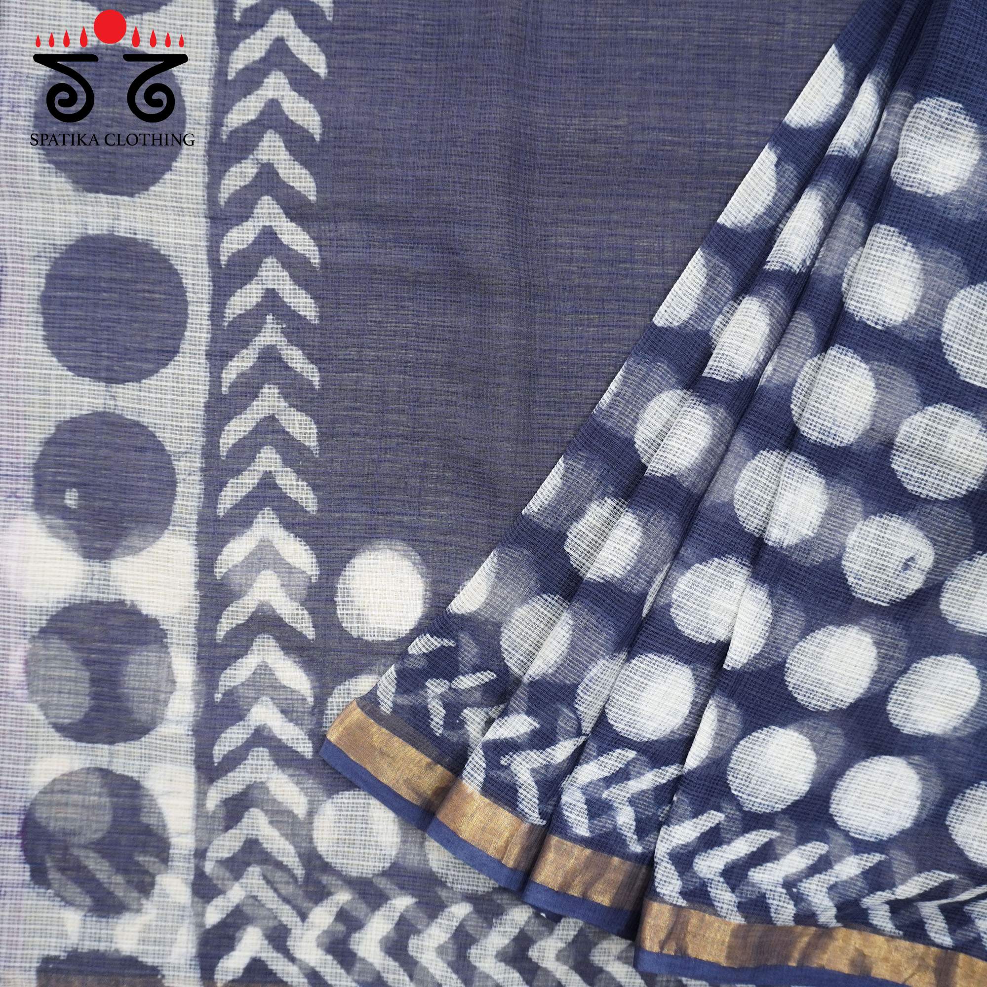 Blue Kota Hand Block Printed Saree
