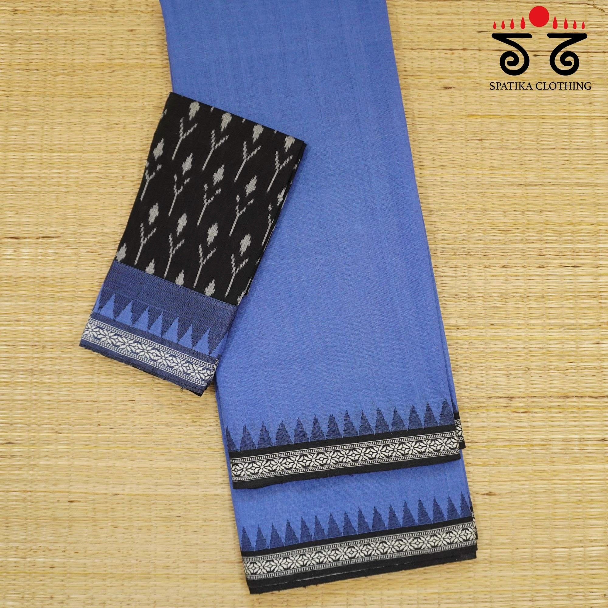 Blue Ponduru Handspun Cotton Saree With Special Blouse