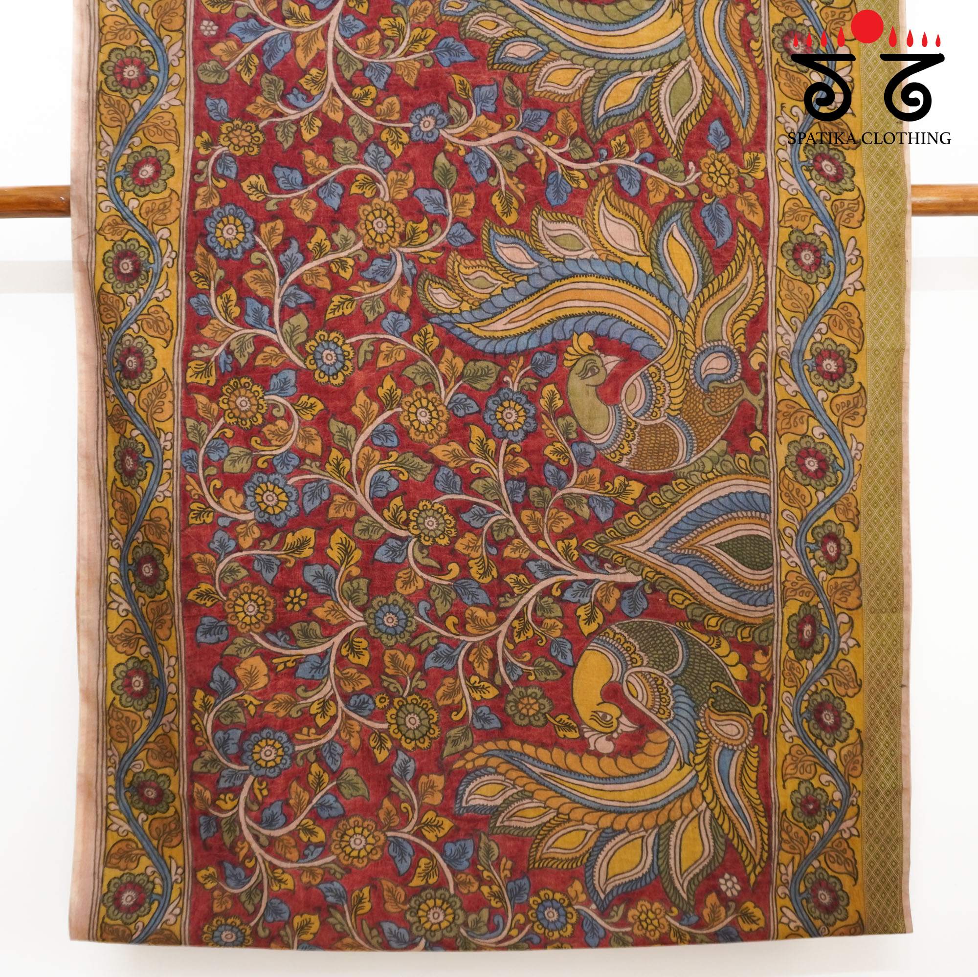 Peacock Pen Kalamkari saree