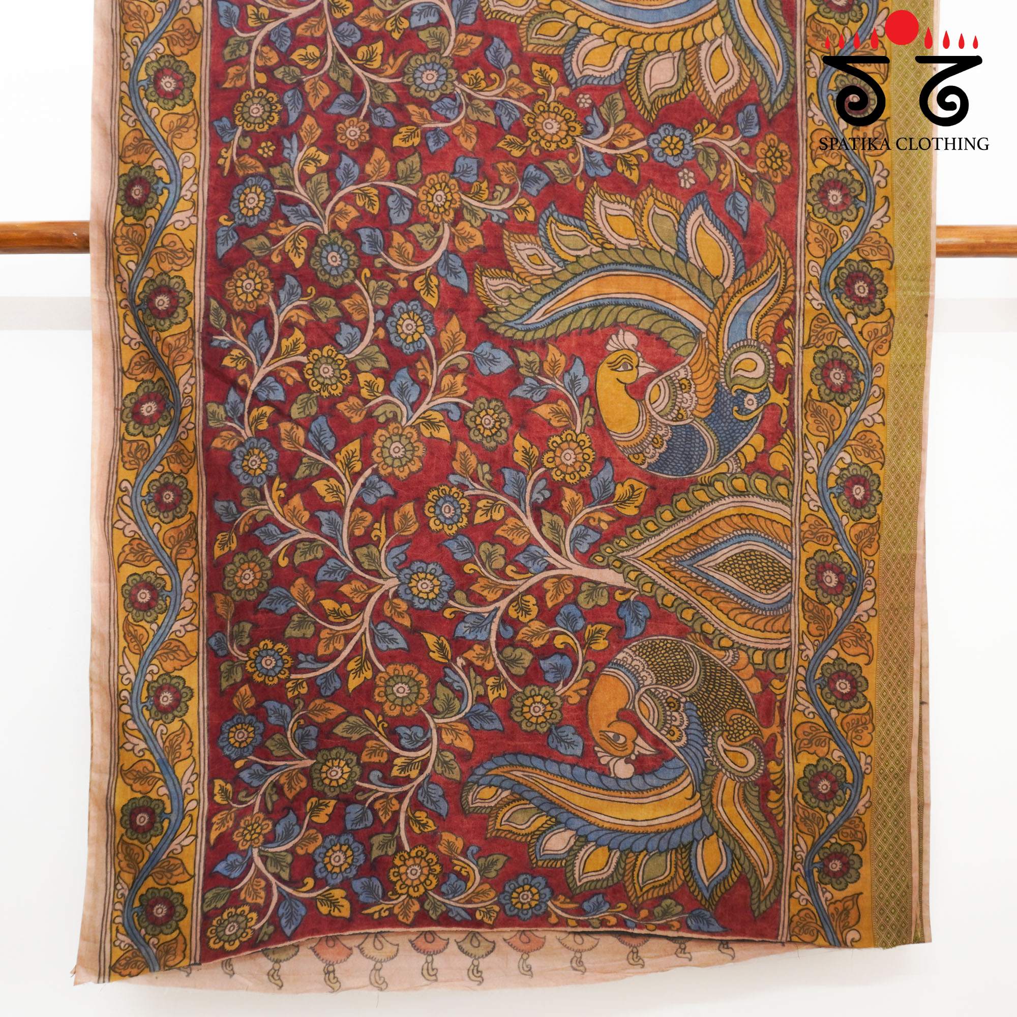 Peacock Pen Kalamkari saree