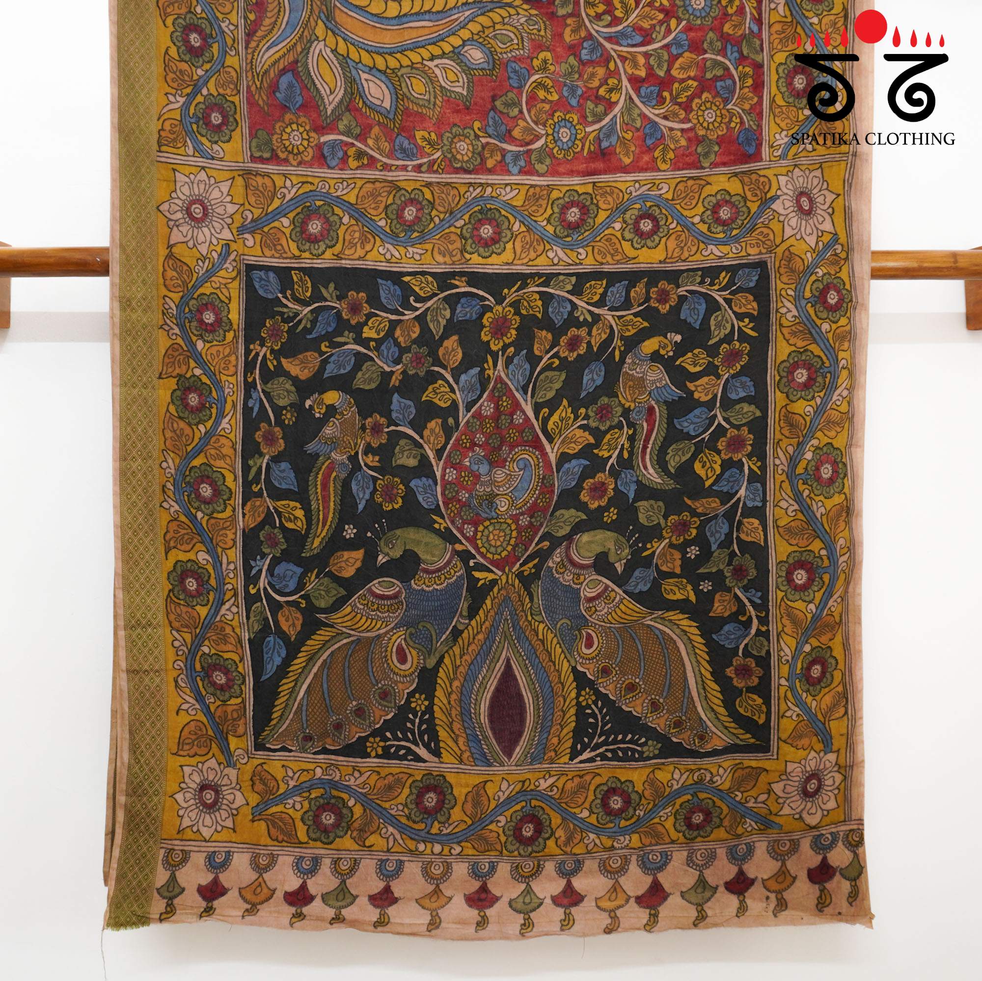 Peacock Pen Kalamkari saree