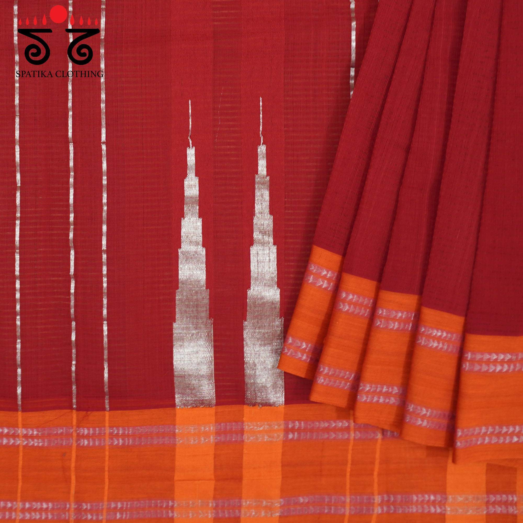 Red Andhra Handwoven Cotton Saree