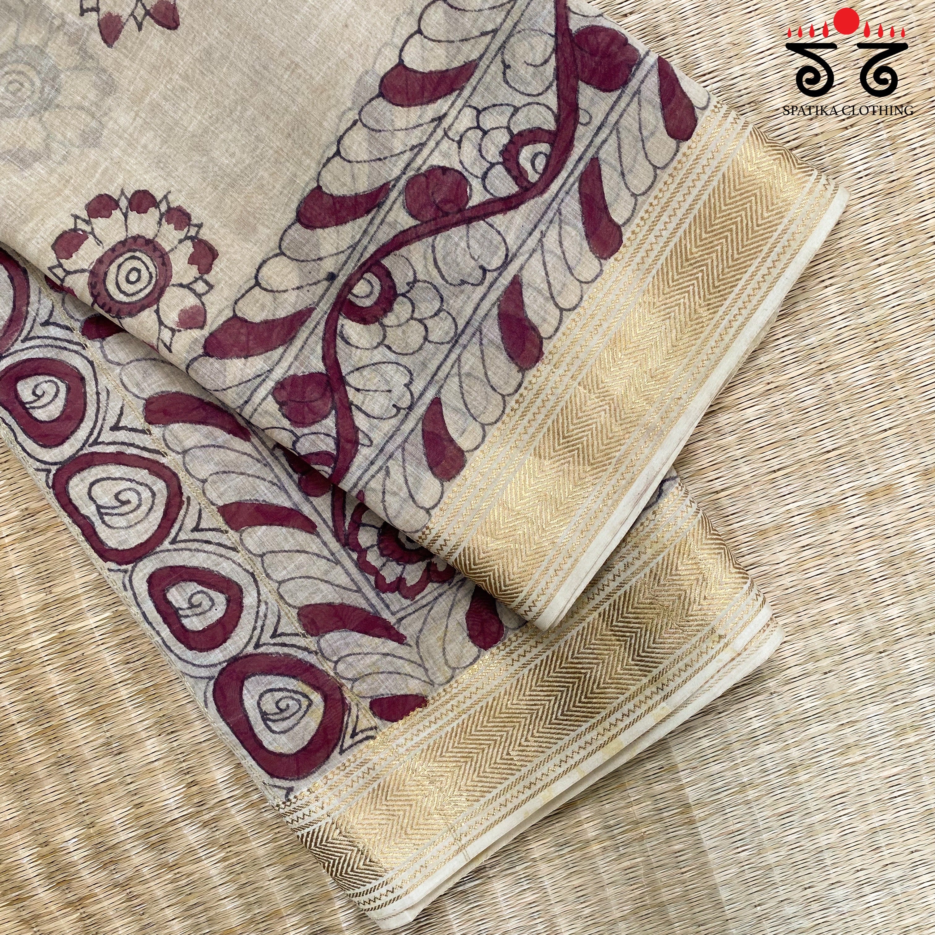 Pen Kalamkari On Maheshwari Silk Cotton Saree