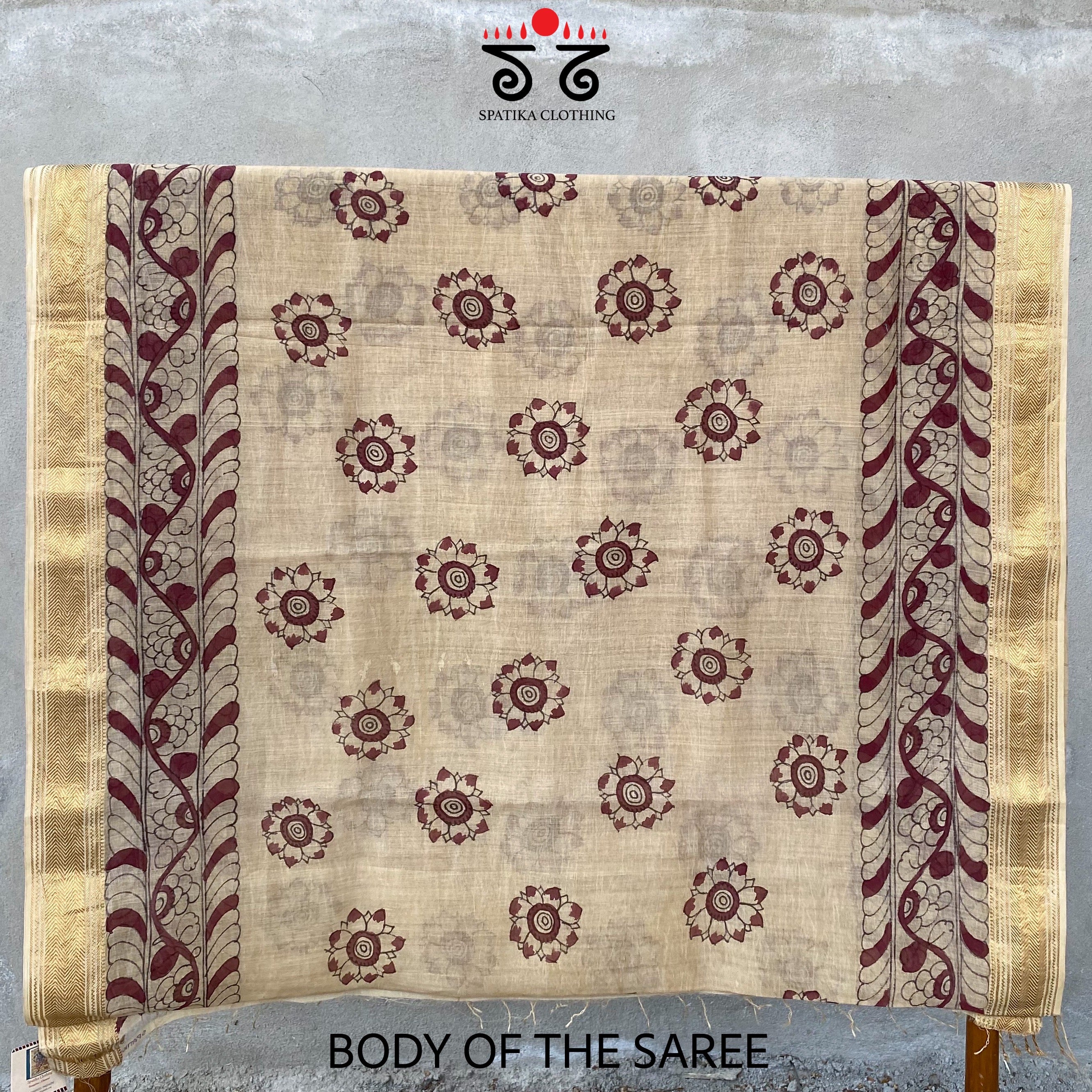 Pen Kalamkari On Maheshwari Silk Cotton Saree