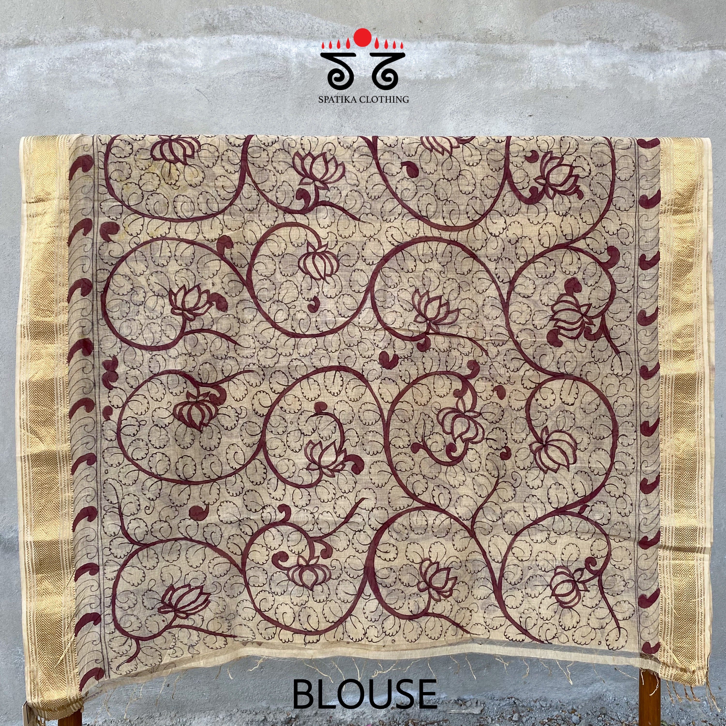 Pen Kalamkari On Maheshwari Silk Cotton Saree