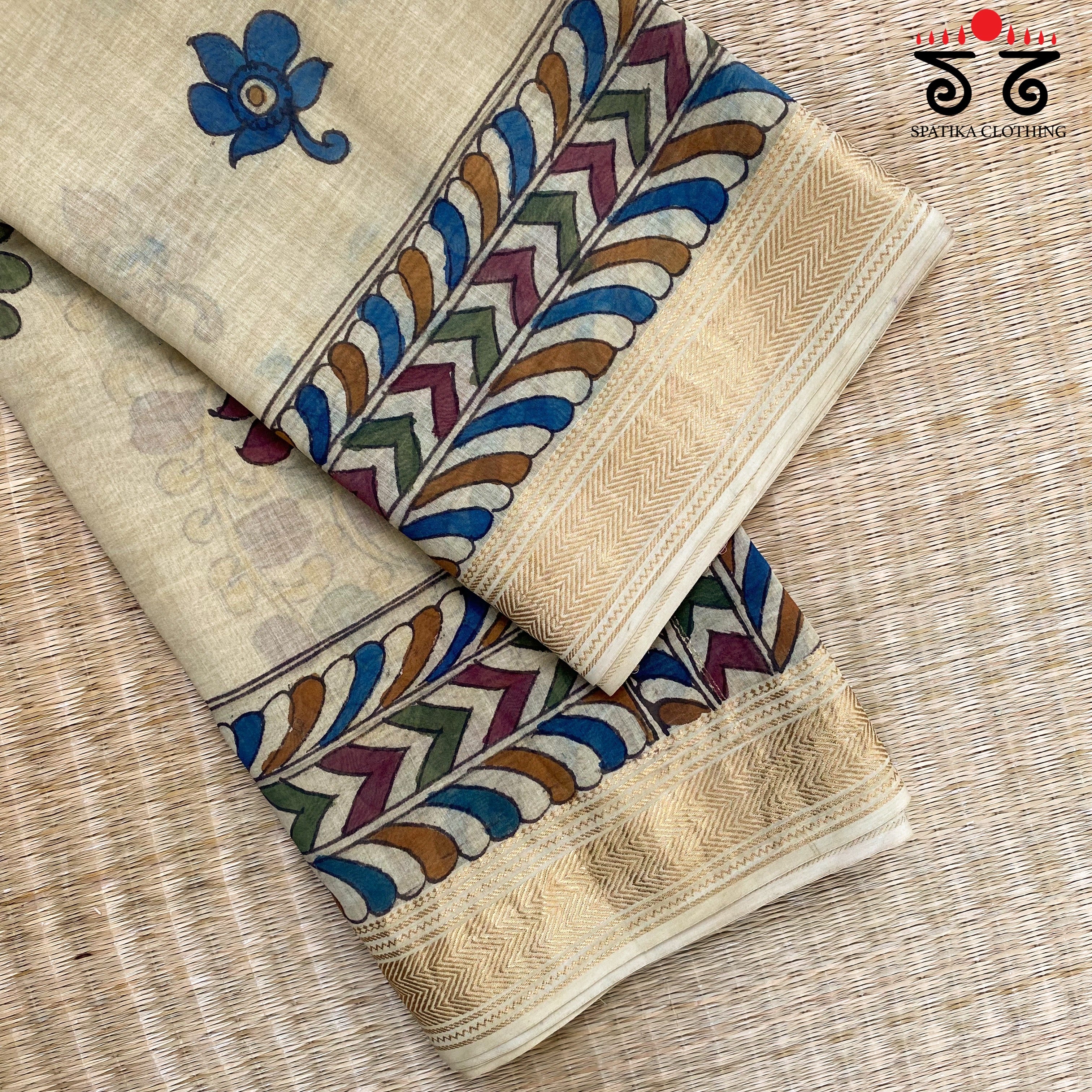 Pen Kalamkari On Maheshwari Silk Cotton Saree