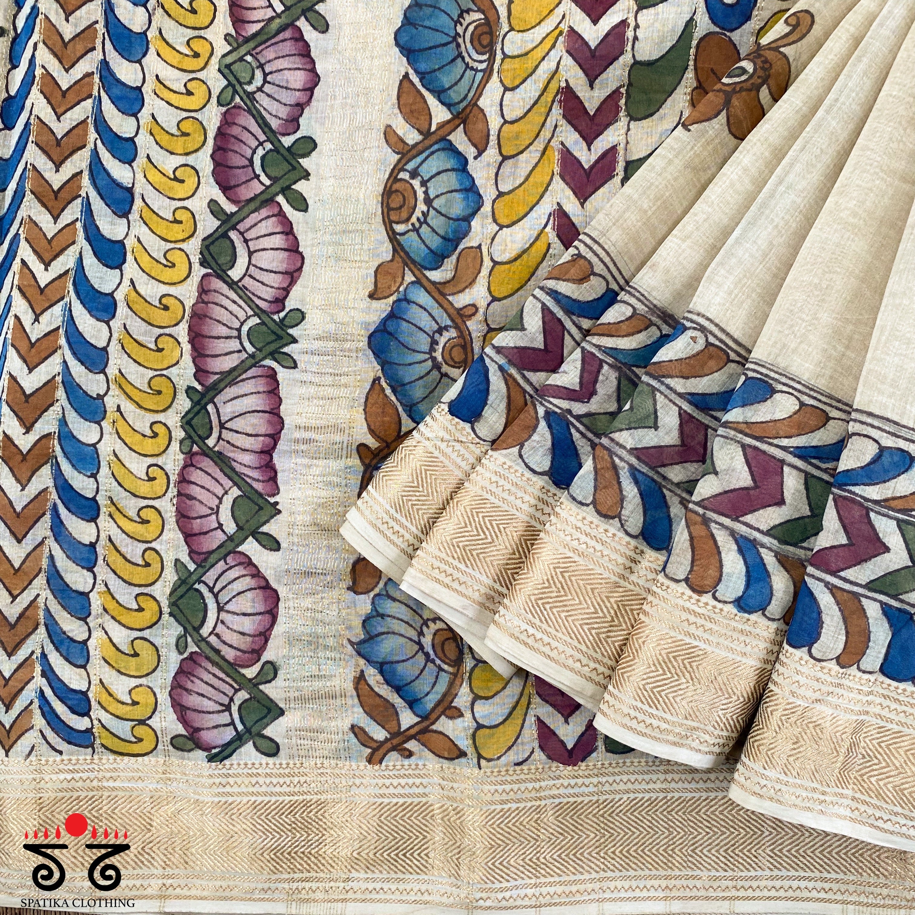 Pen Kalamkari On Maheshwari Silk Cotton Saree