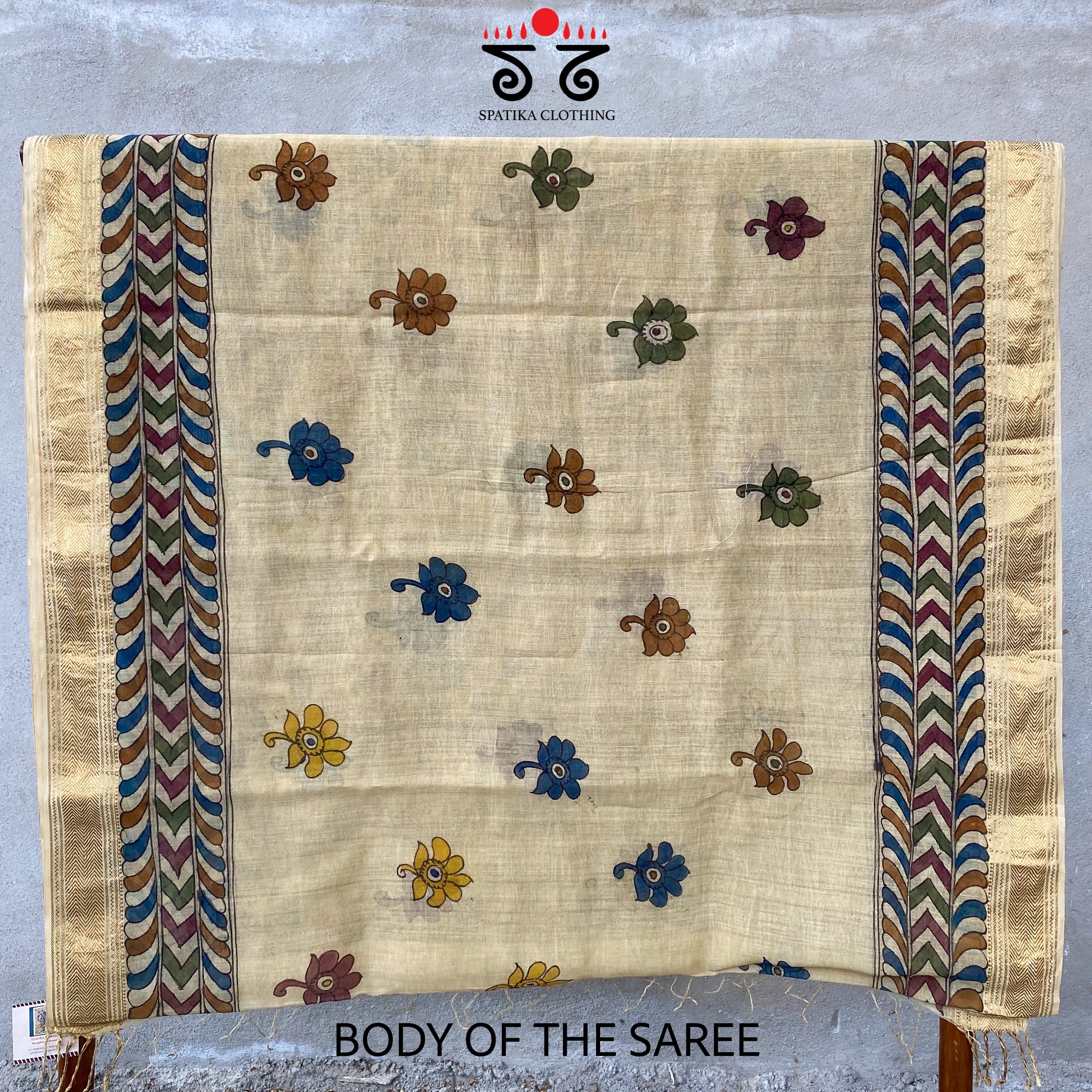 Pen Kalamkari On Maheshwari Silk Cotton Saree