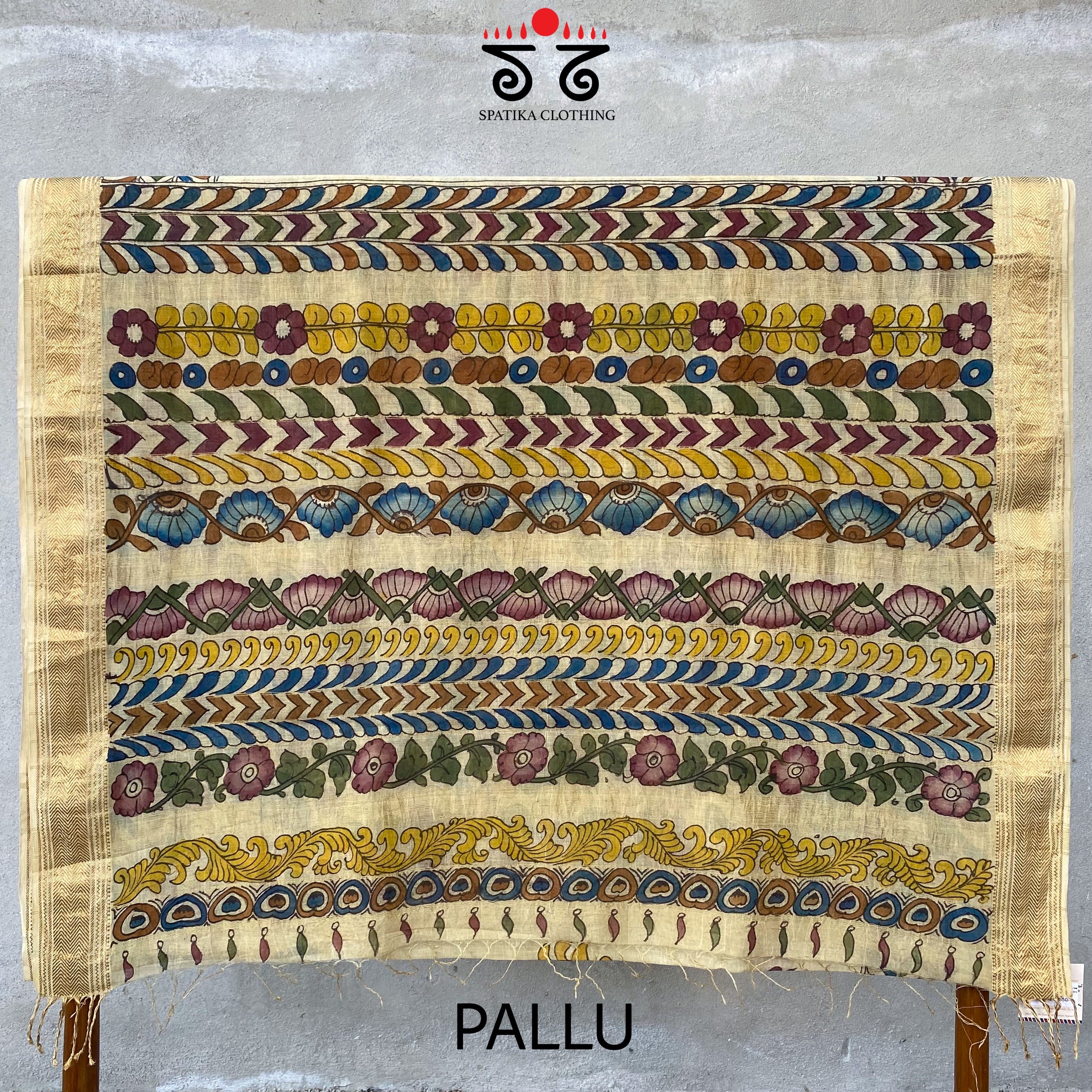 Pen Kalamkari On Maheshwari Silk Cotton Saree