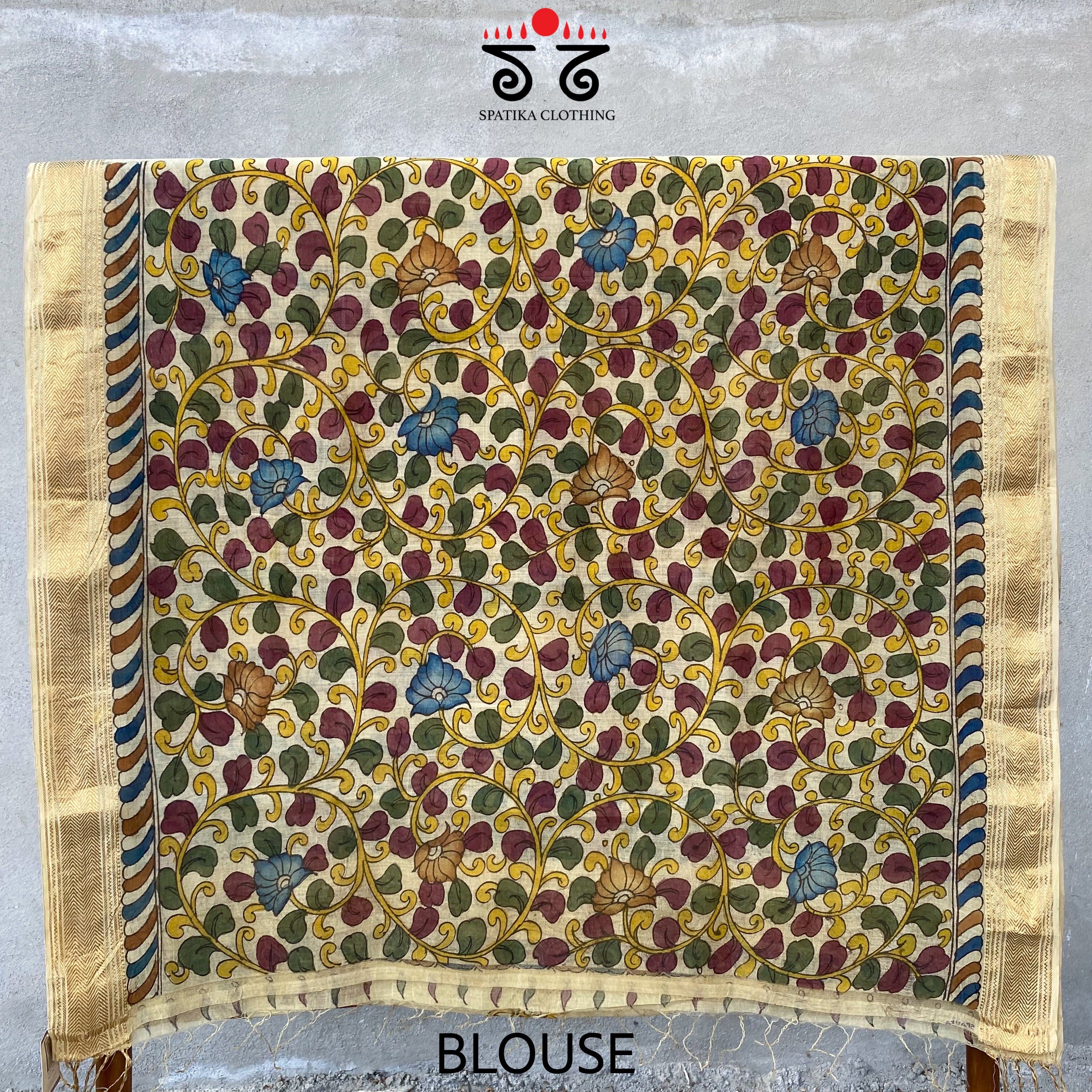 Pen Kalamkari On Maheshwari Silk Cotton Saree