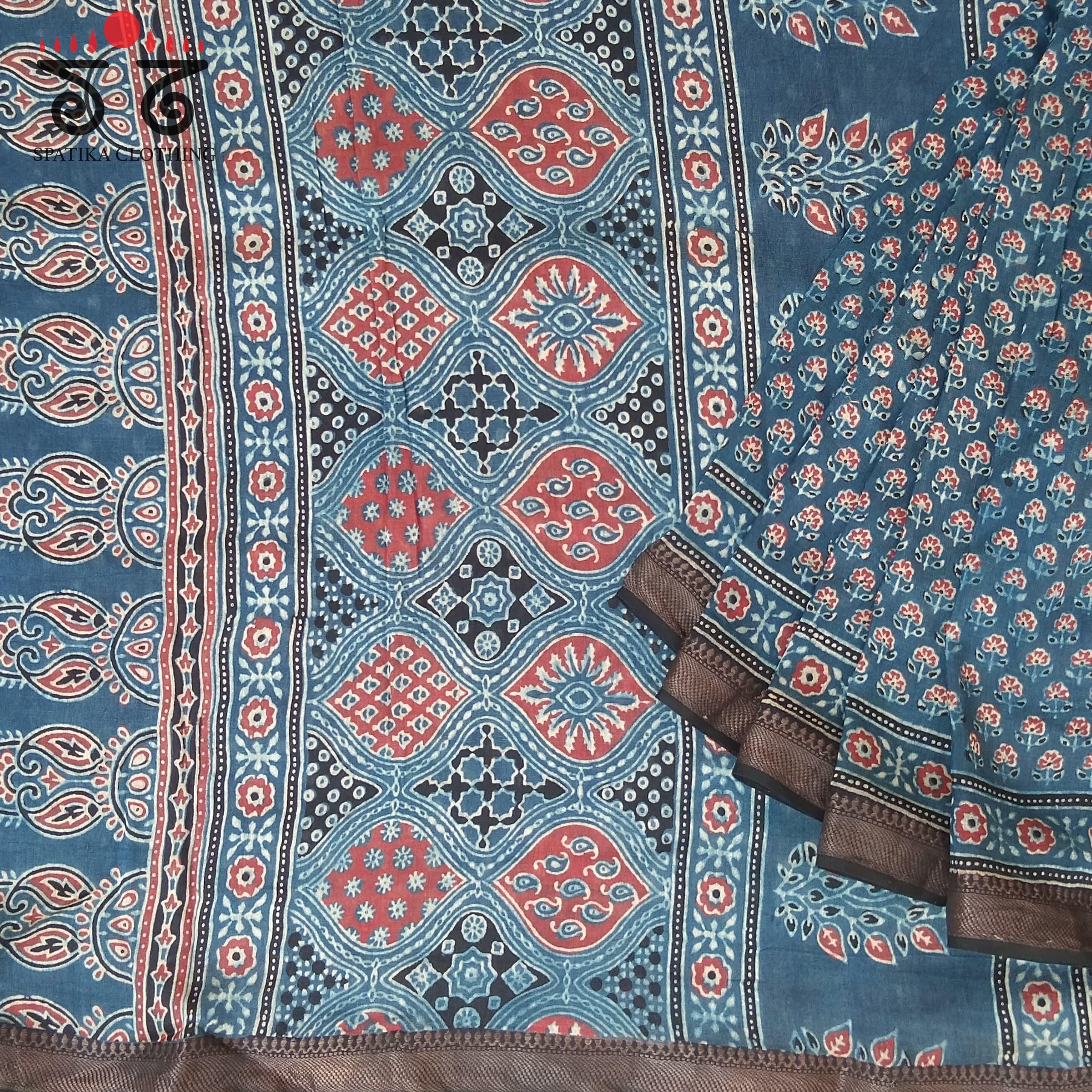 Ajrak Handblock Print on Silk Cotton Saree
