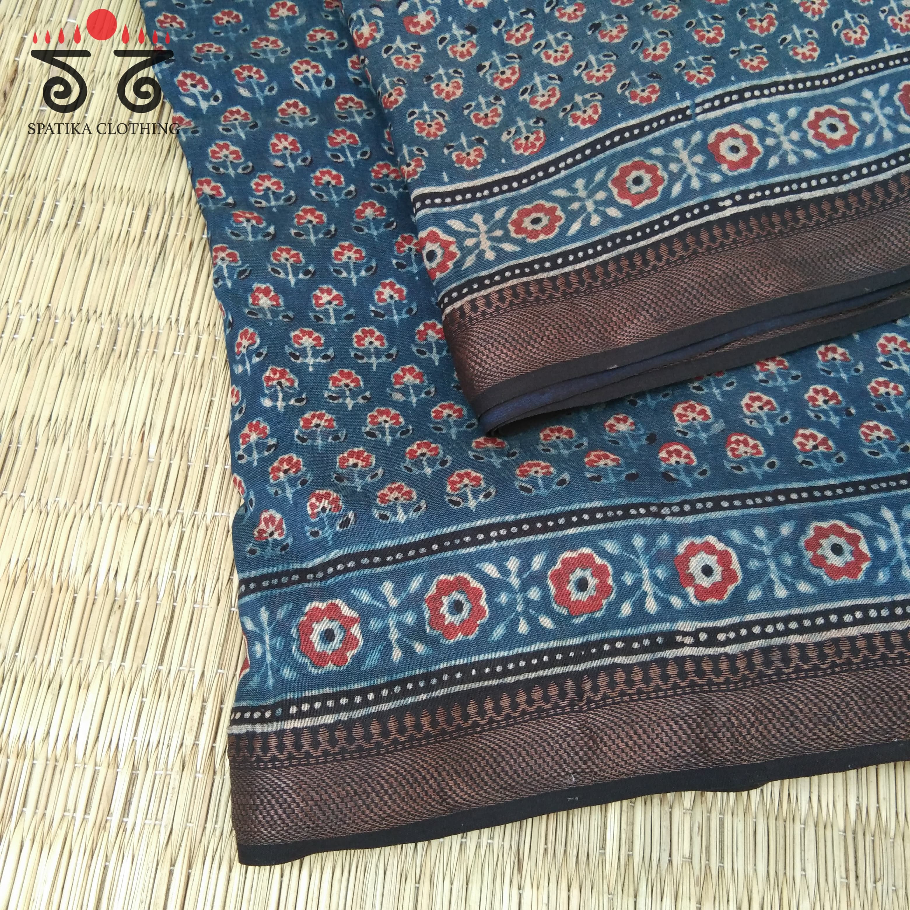 Ajrak Handblock Print on Silk Cotton Saree