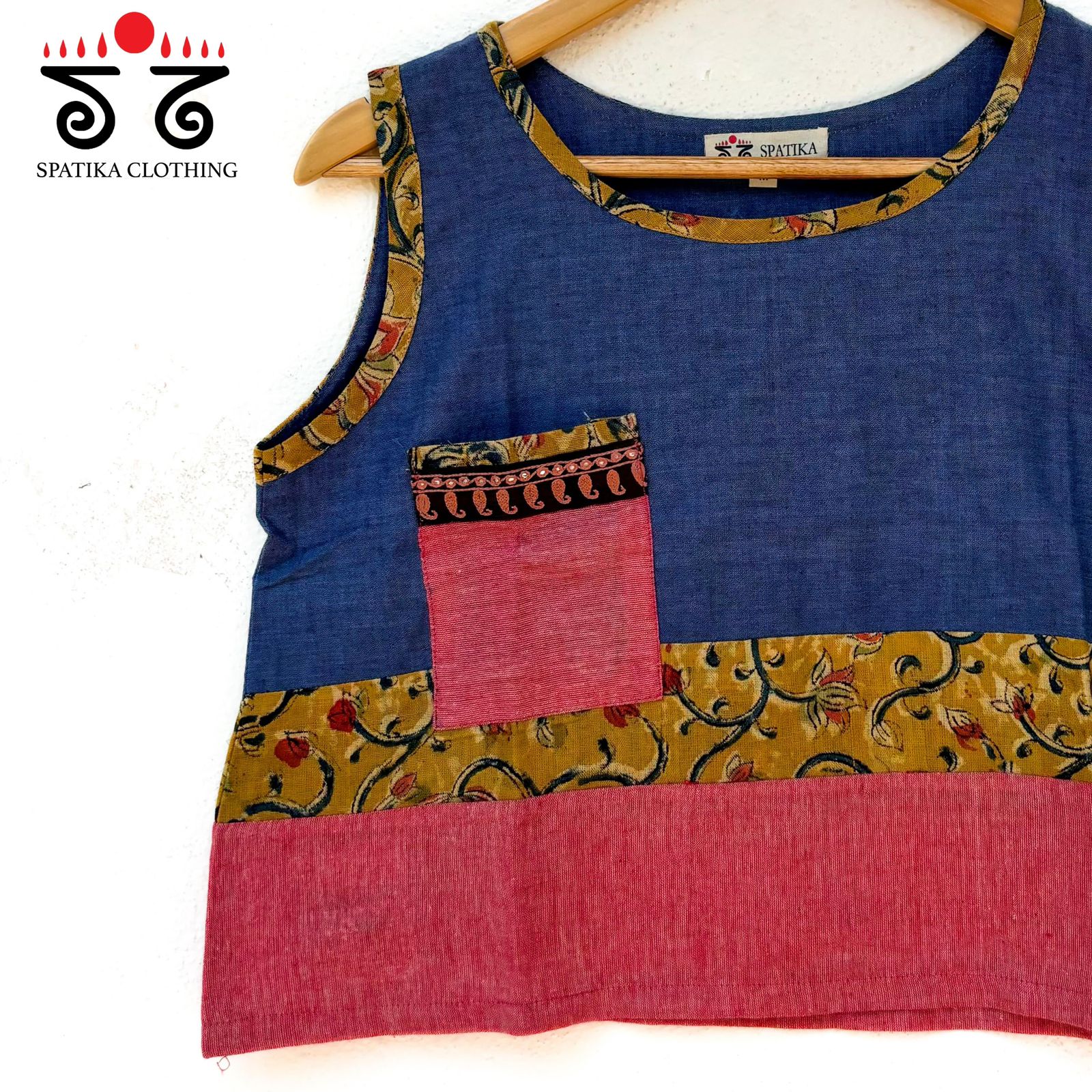 kalamkari Handblock Print Patch Pocket Crop Top