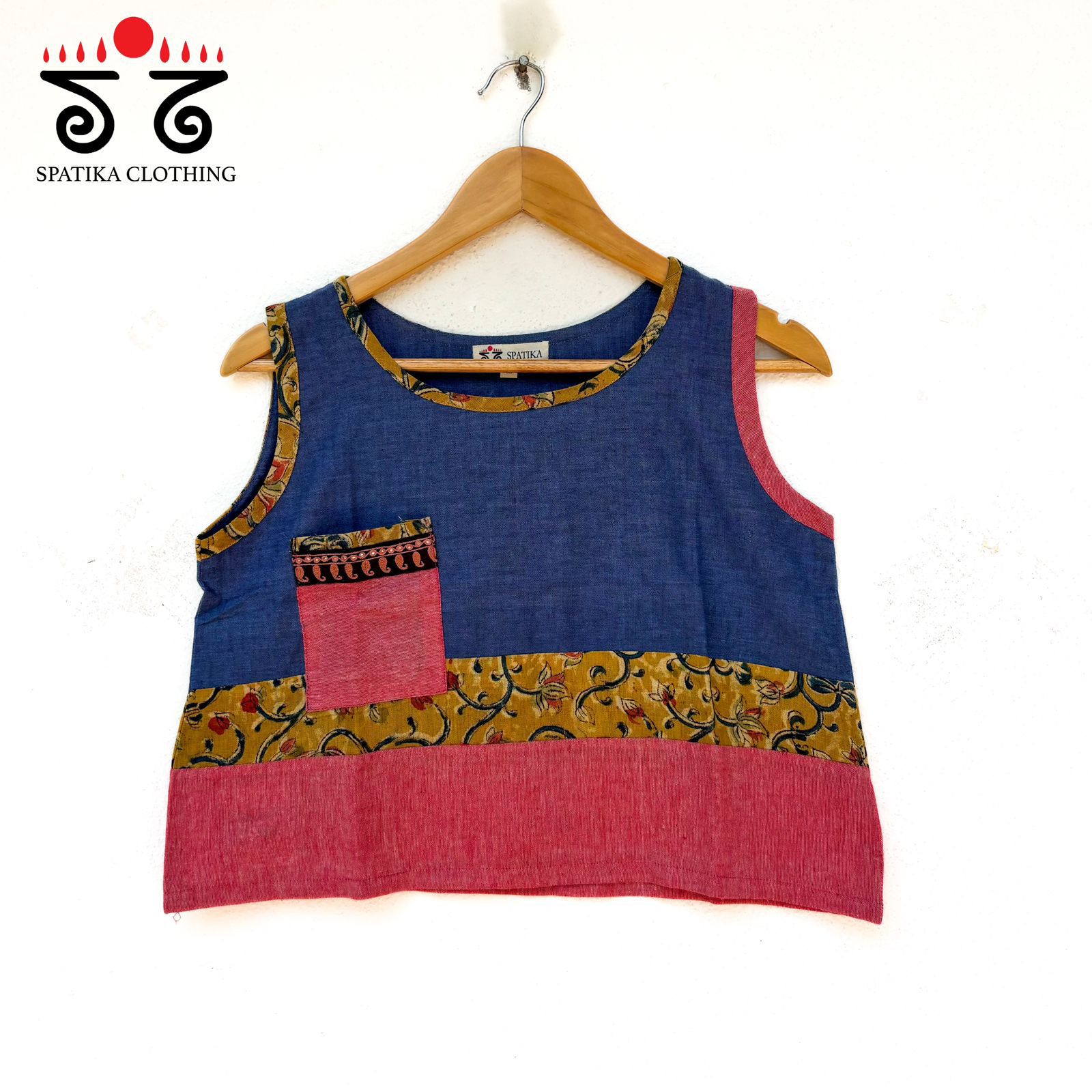 kalamkari Handblock Print Patch Pocket Crop Top