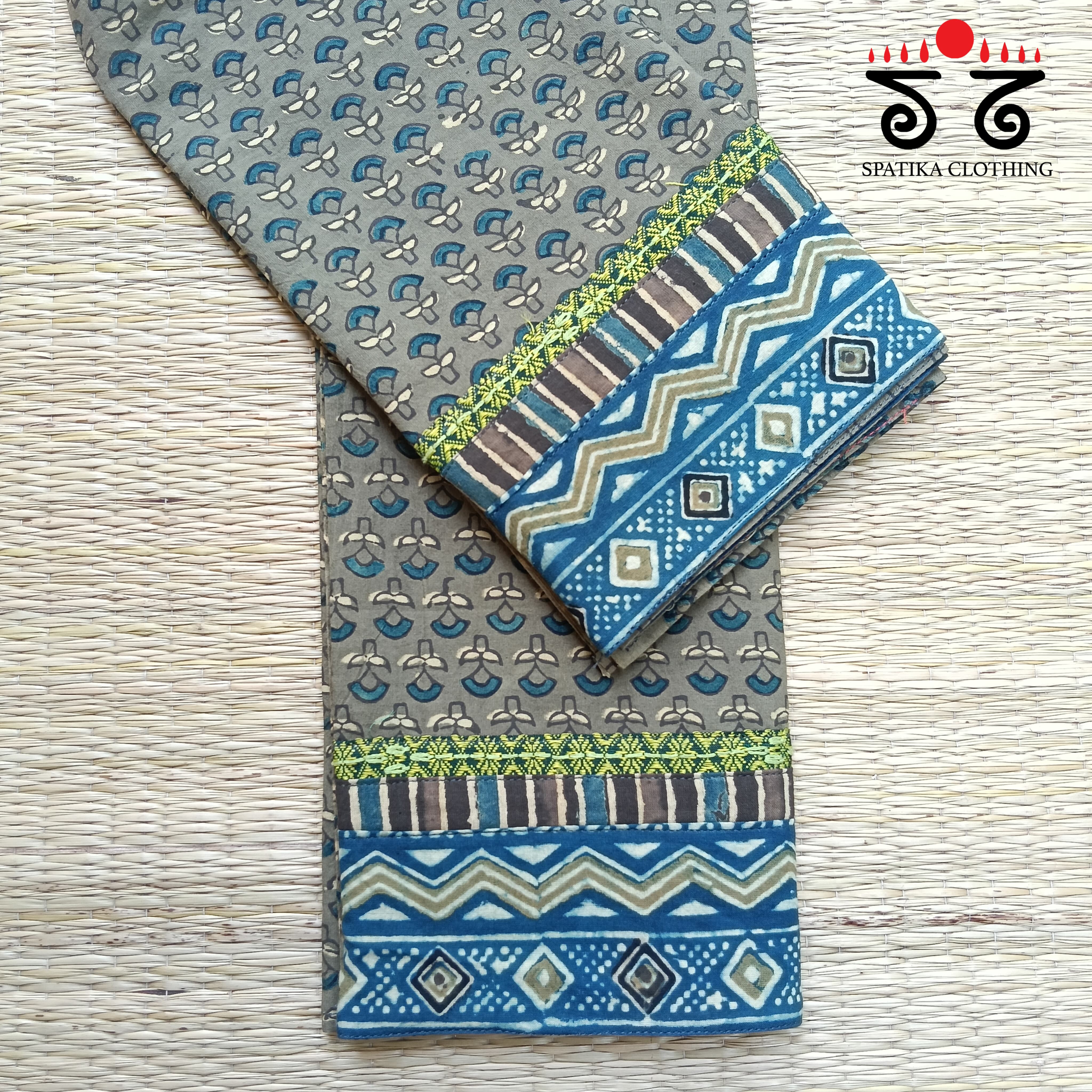 Ajrakh Hand Embroidered Blouse Fabric