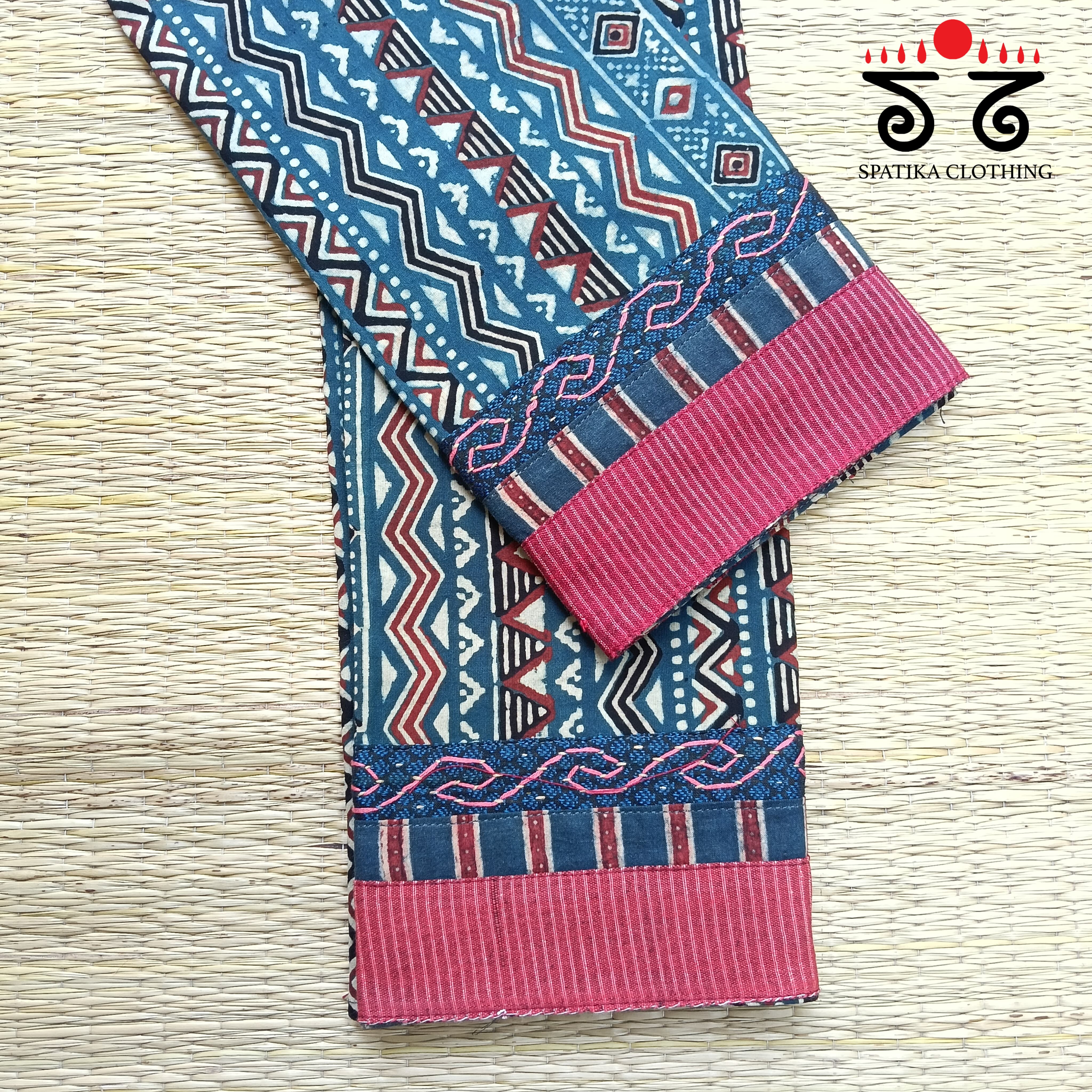 Ajrakh Hand Embroidered Blouse Fabric