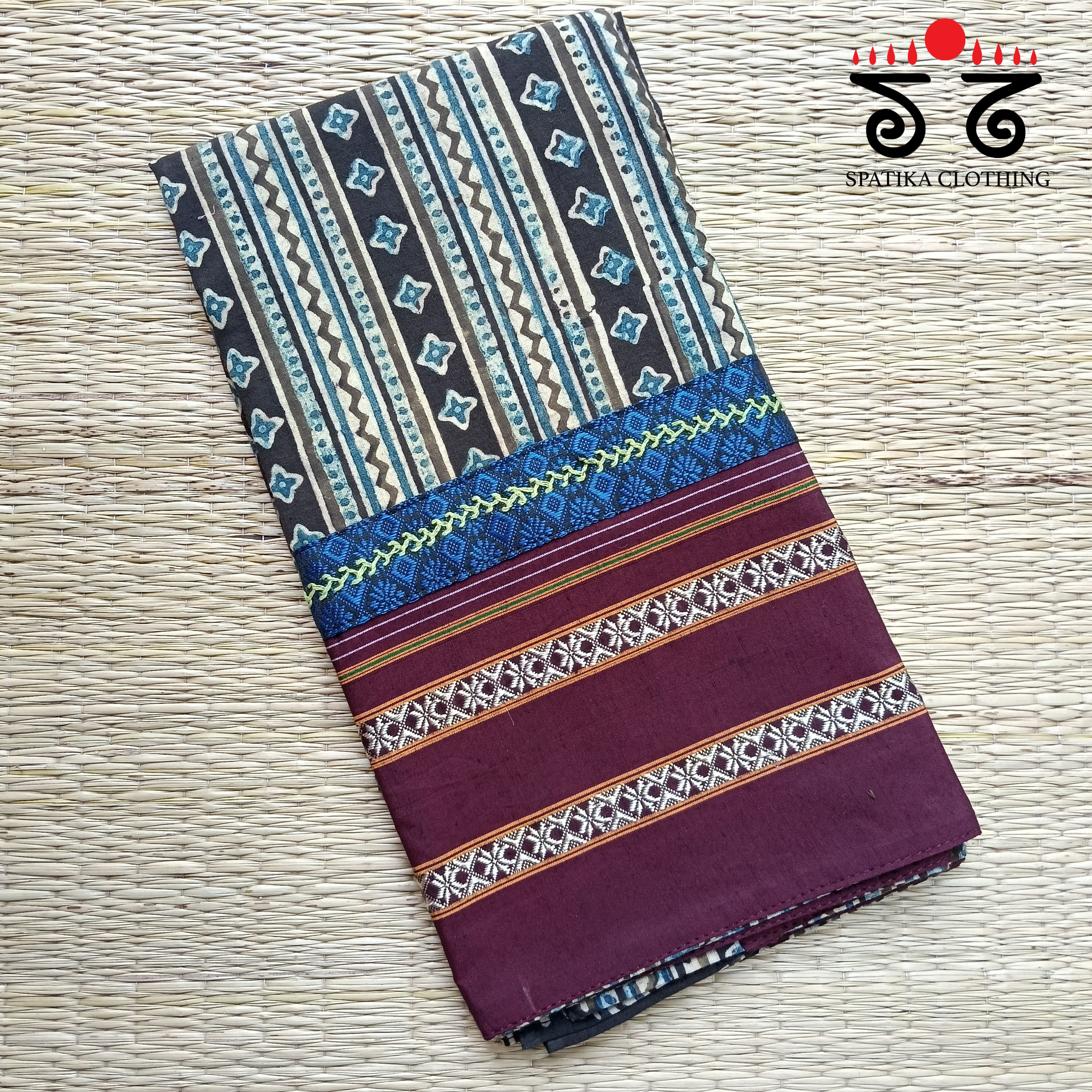 Ajrakh Hand Embroidered Blouse Fabric