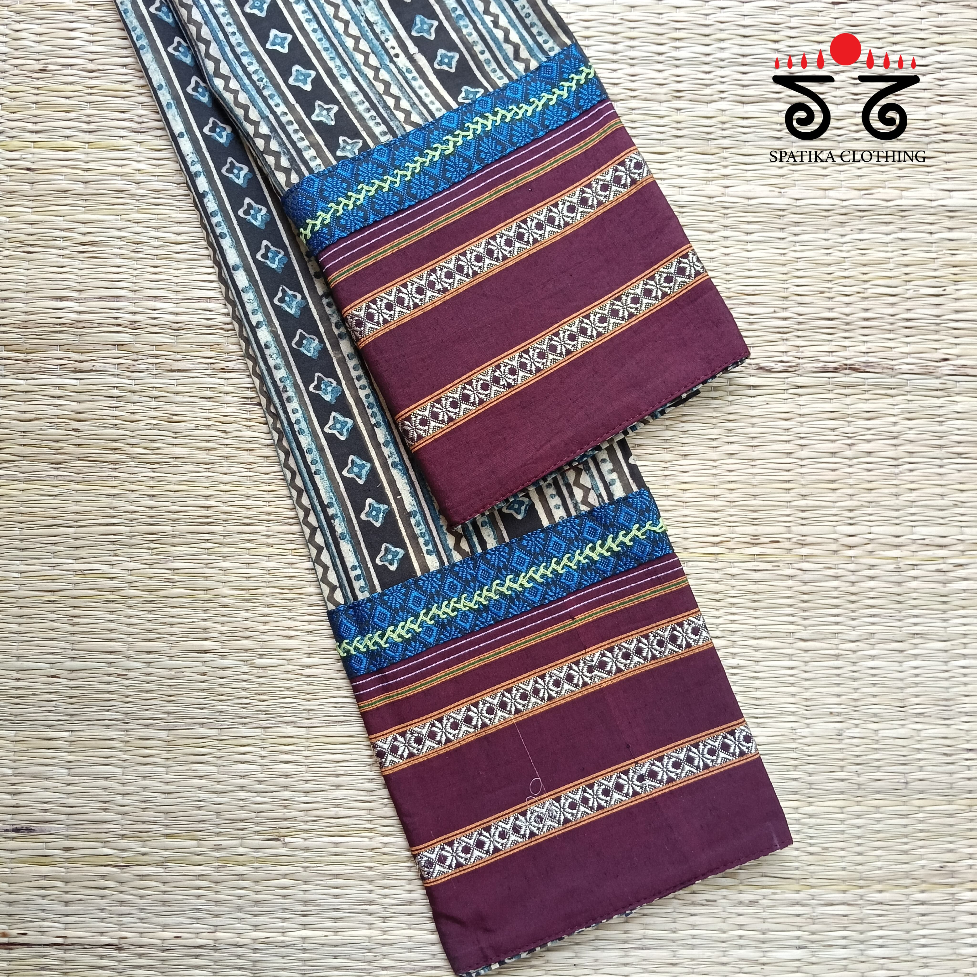 Ajrakh Hand Embroidered Blouse Fabric