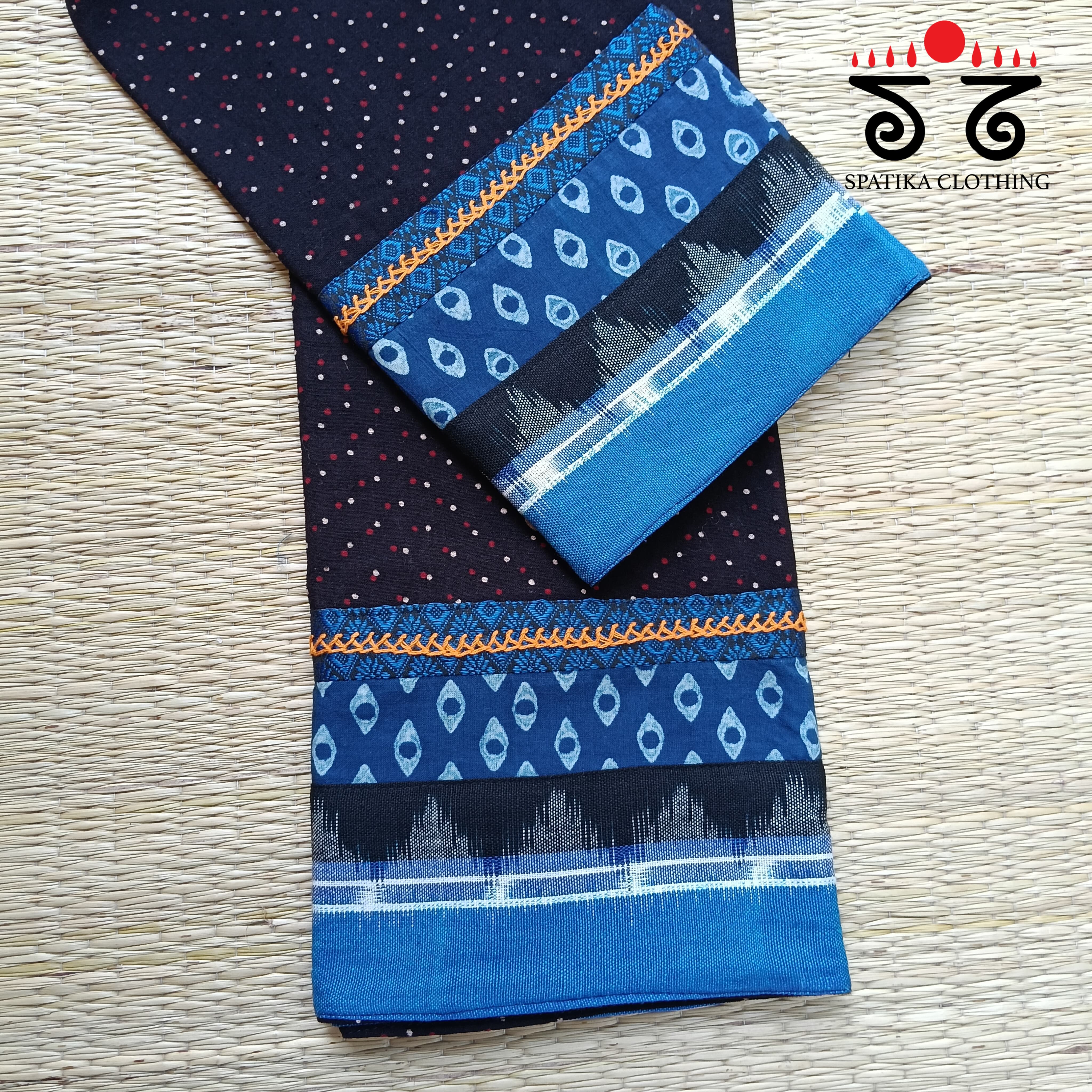 Ajrakh Hand Embroidered Blouse Fabric