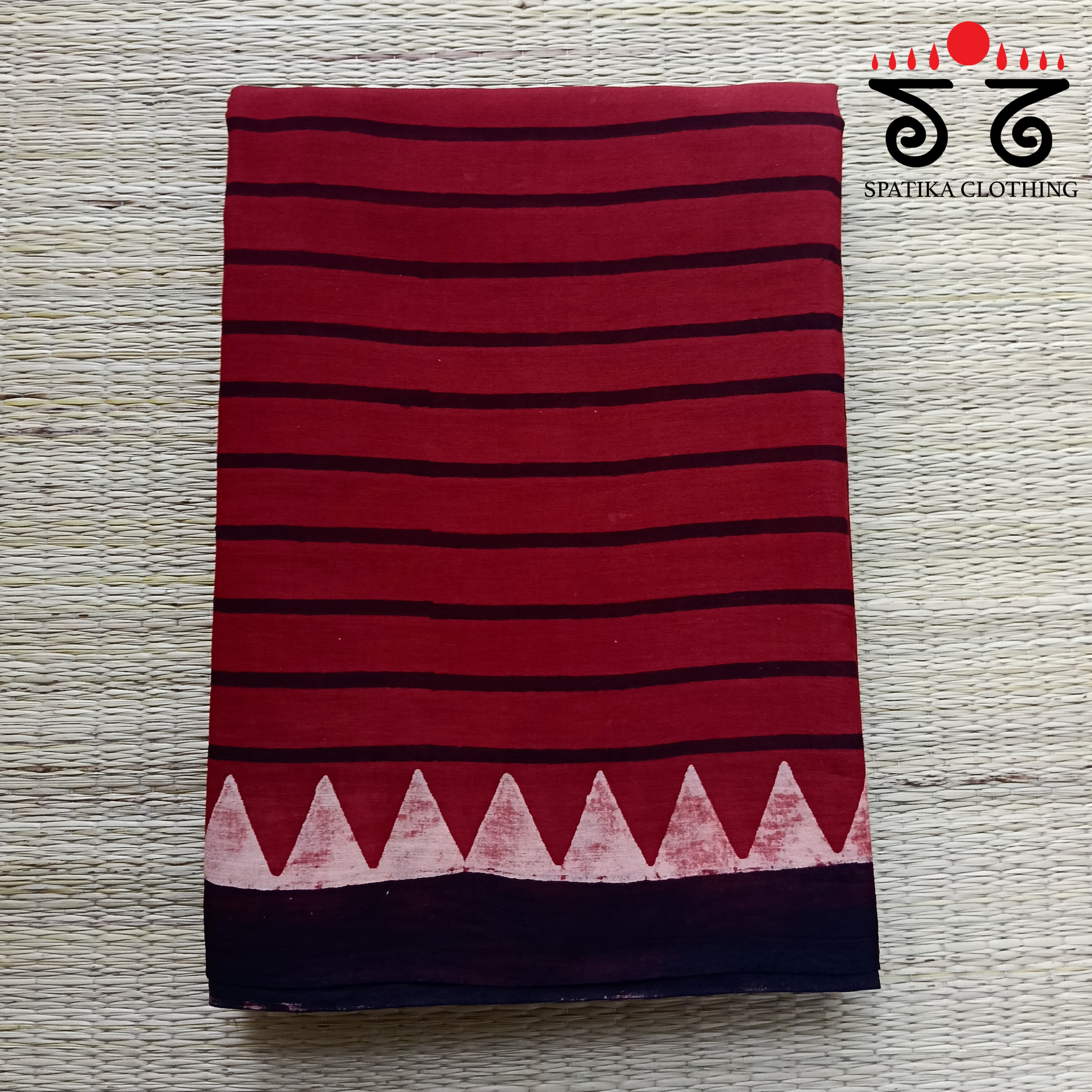 Ajrakh Handblock Printed on Mulmul Cotton Saree