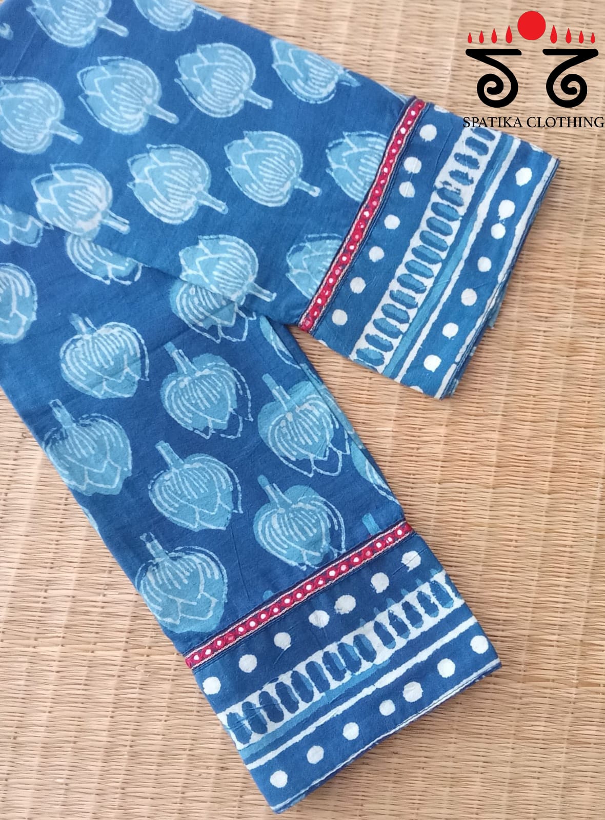 Ajrak hand embroidered Blouse Fabric