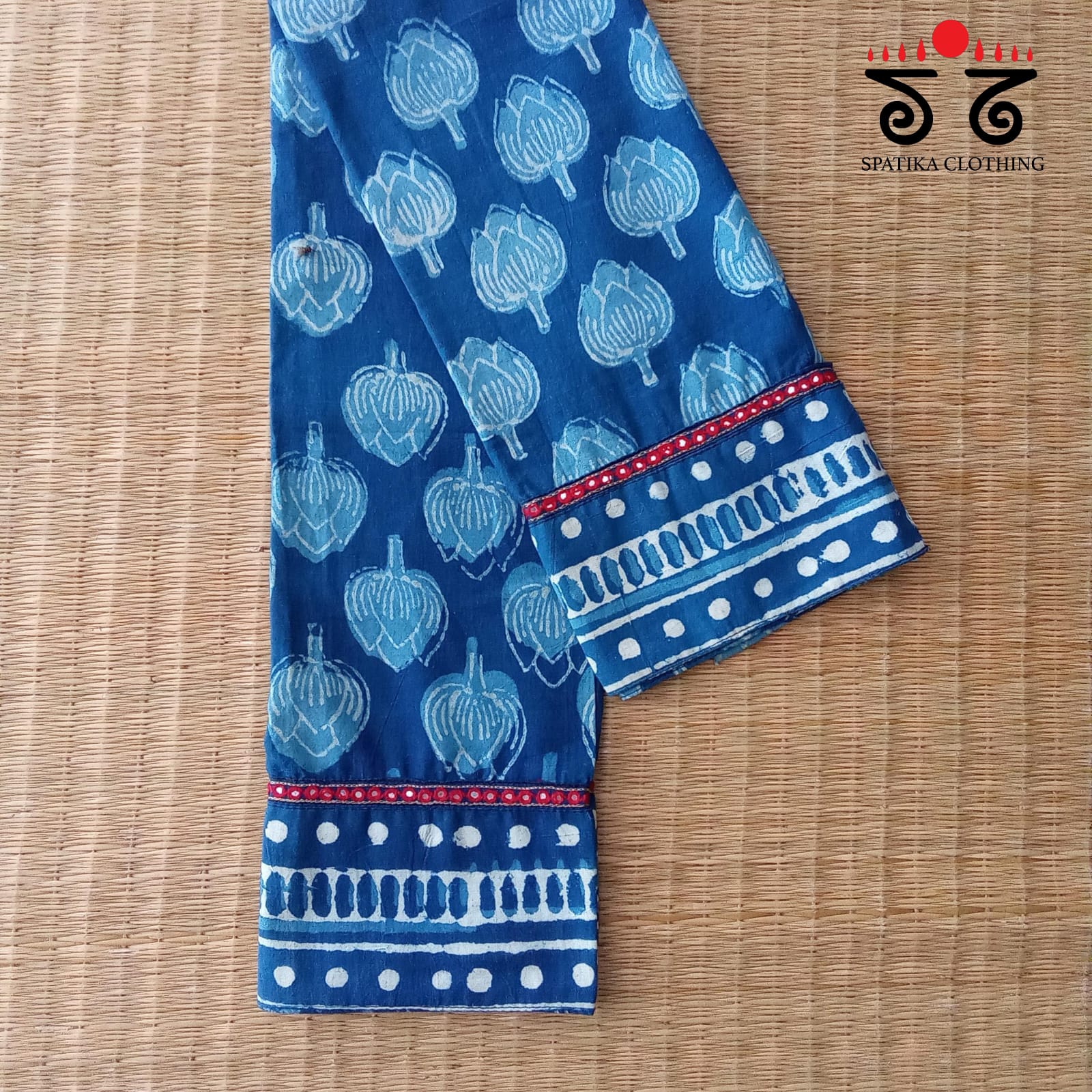 Ajrak hand embroidered Blouse Fabric